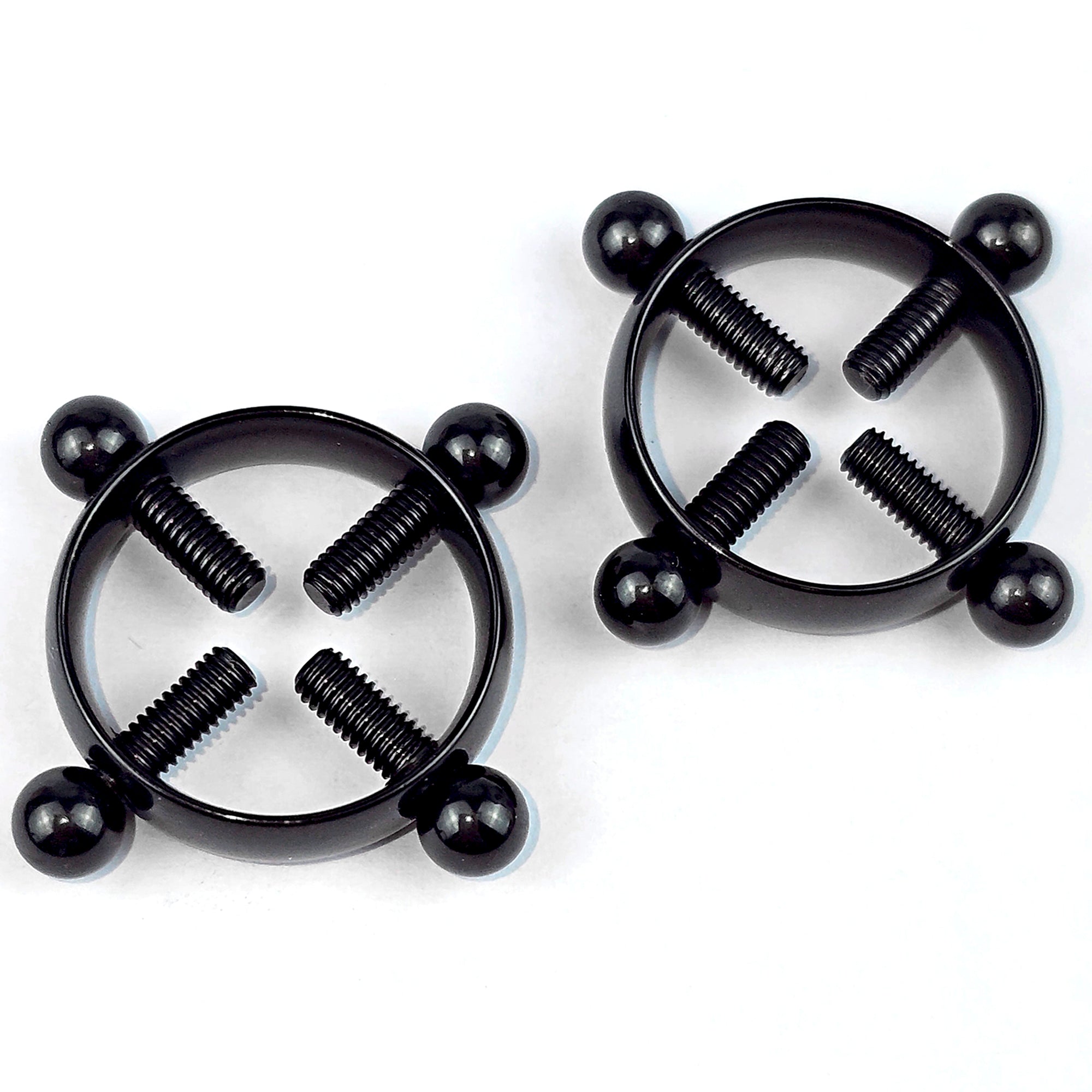 Black Bolt Style Clip on Non Pierced Nipple Ring Set