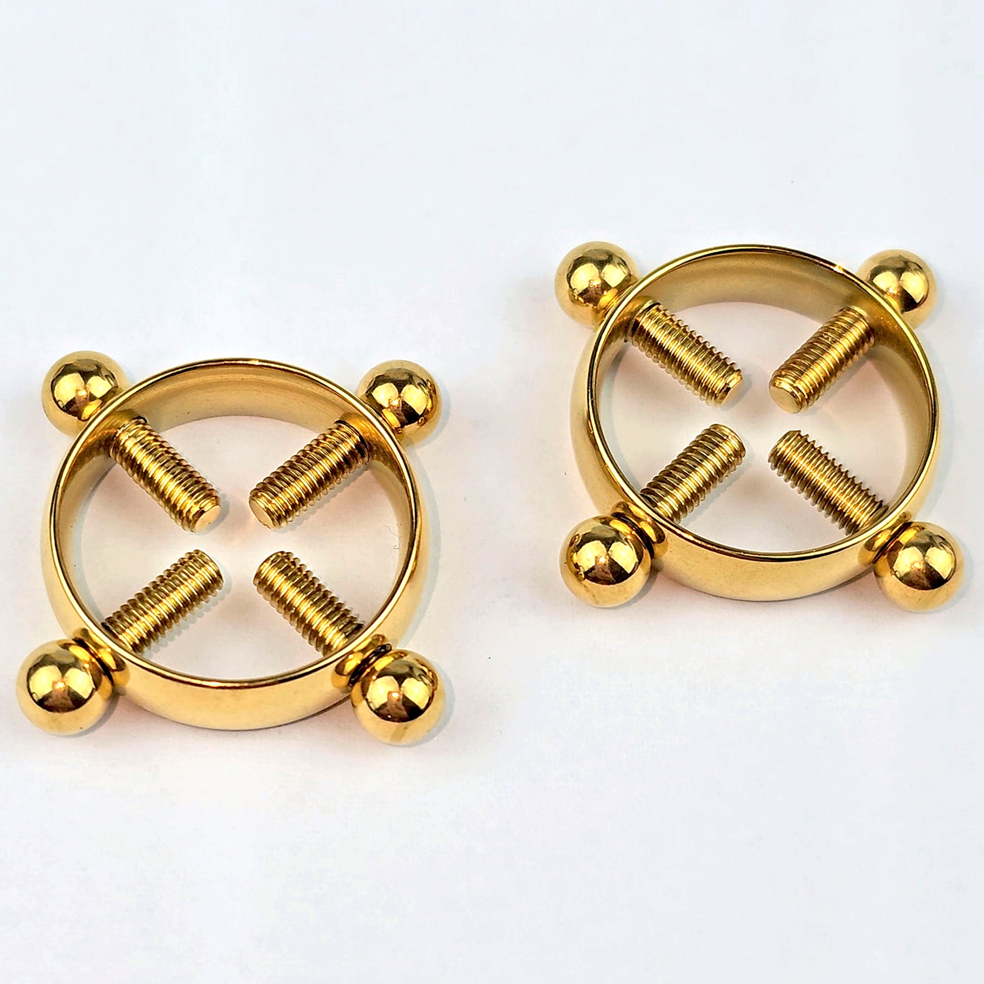 Gold Tone Bolt Style Clip on Non Pierced Nipple Ring Set