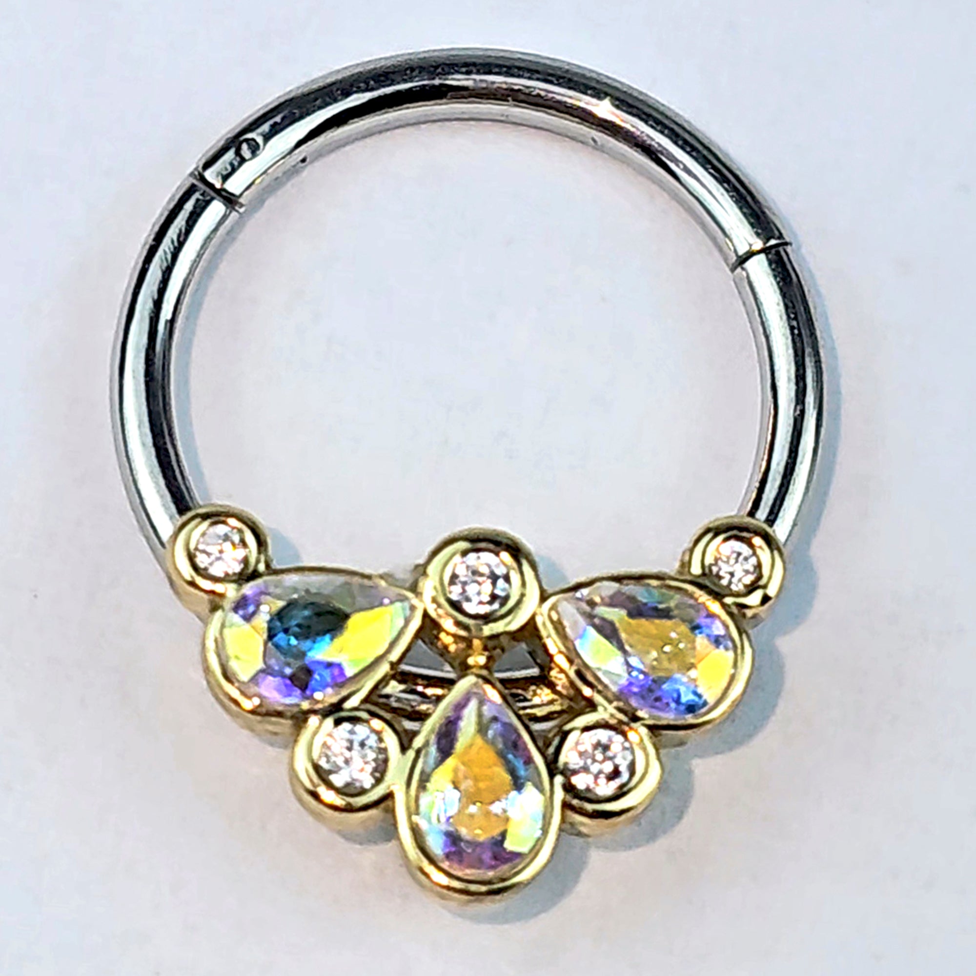 16 Gauge 3/8 Aurora Gem Golden Crown Deluxe Hinged Segment Ring