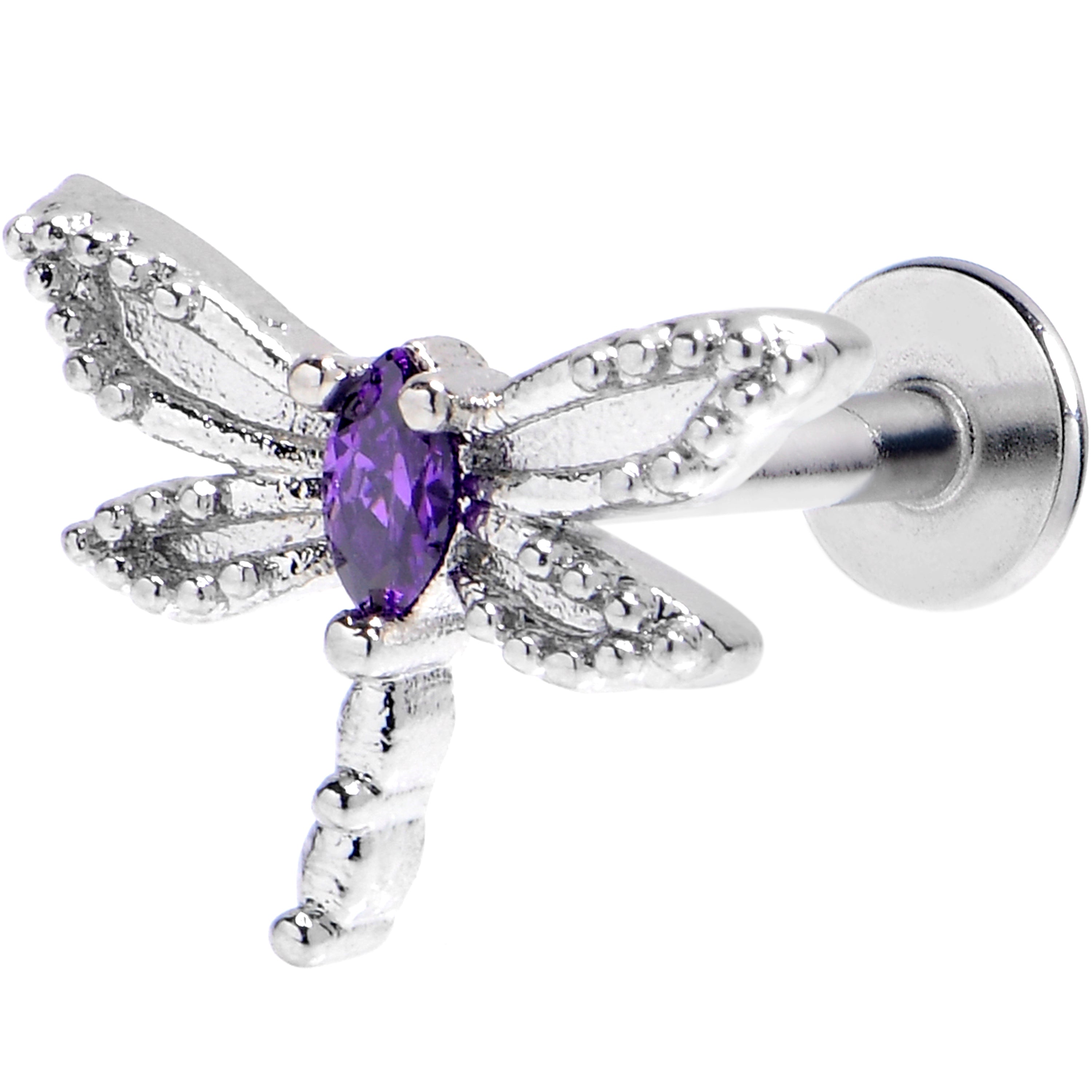 16 Gauge 5/16 Purple Gem Texture Dragonfly Labret Monroe Tragus