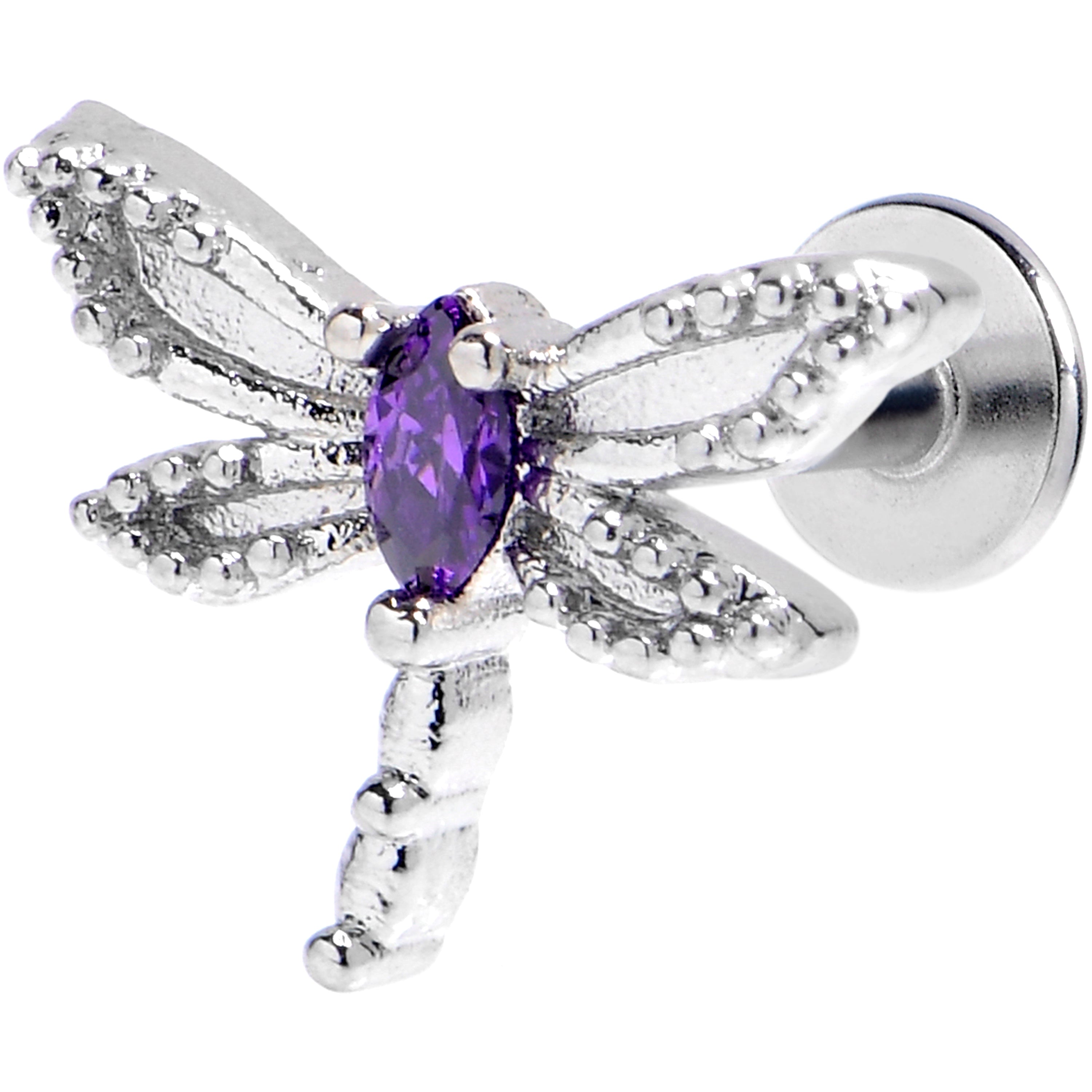 16 Gauge 1/4 Purple Gem Texture Dragonfly Labret