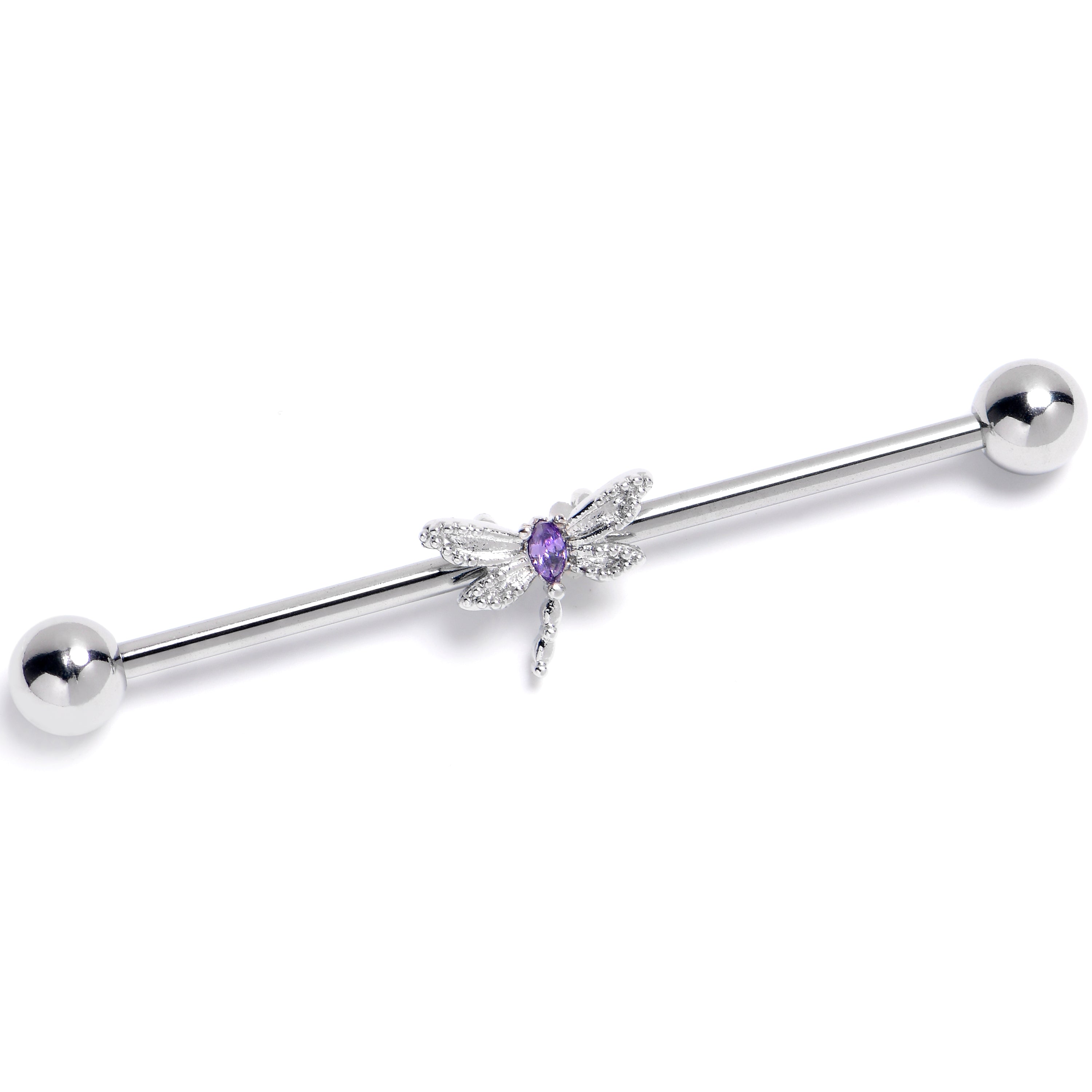 14 Gauge Purple Gem Texture Dragonfly Industrial Barbell 38mm