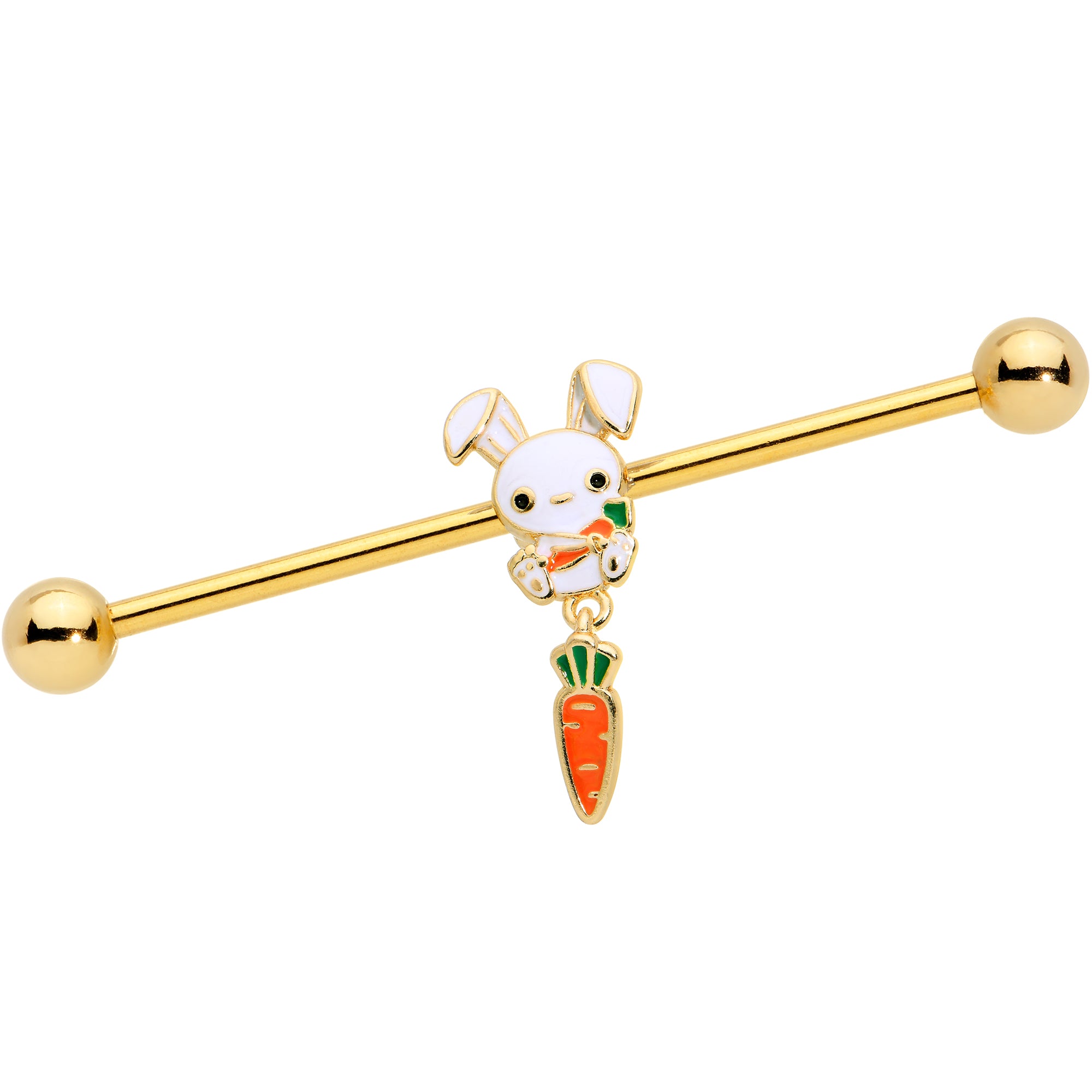 14 Gauge Gold Tone Cutie Easter Bunny Dangle Industrial Barbell 38mm