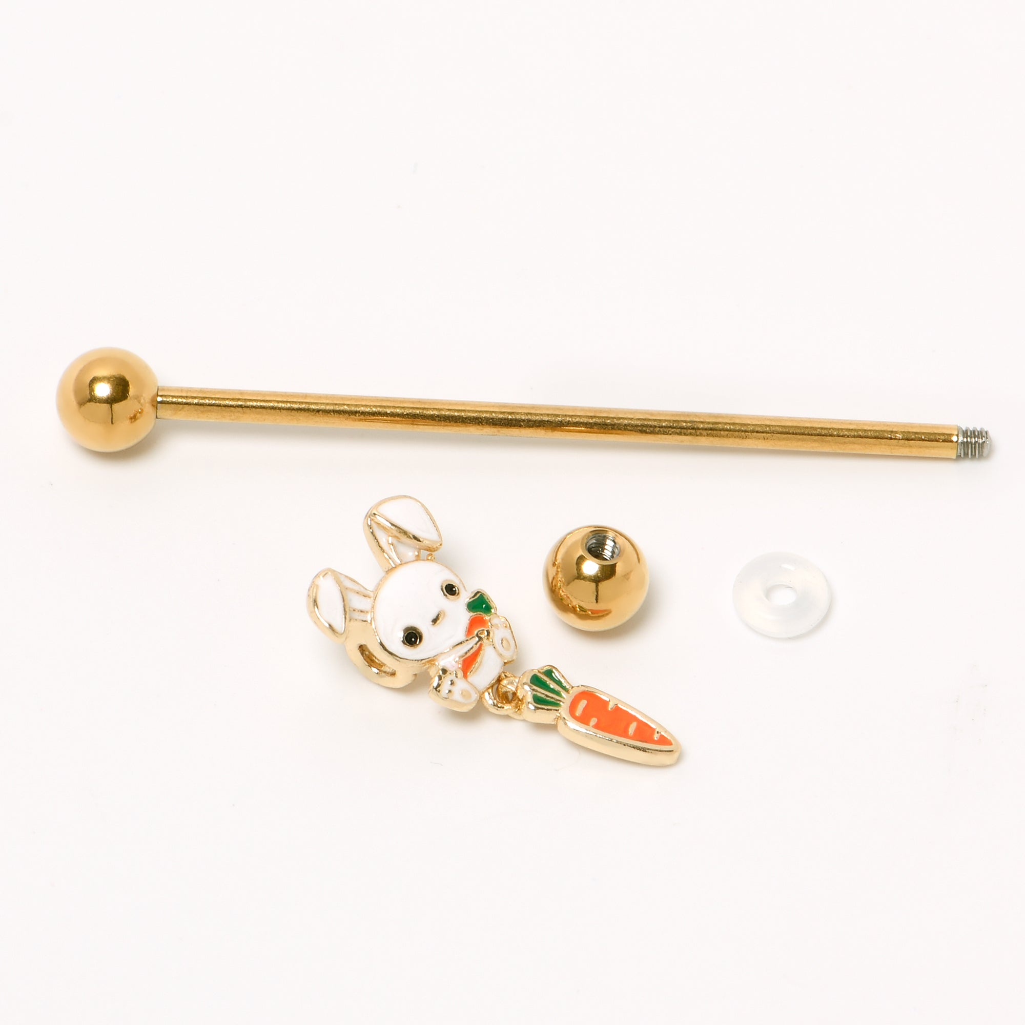 14 Gauge Gold Tone Cutie Easter Bunny Dangle Industrial Barbell 38mm