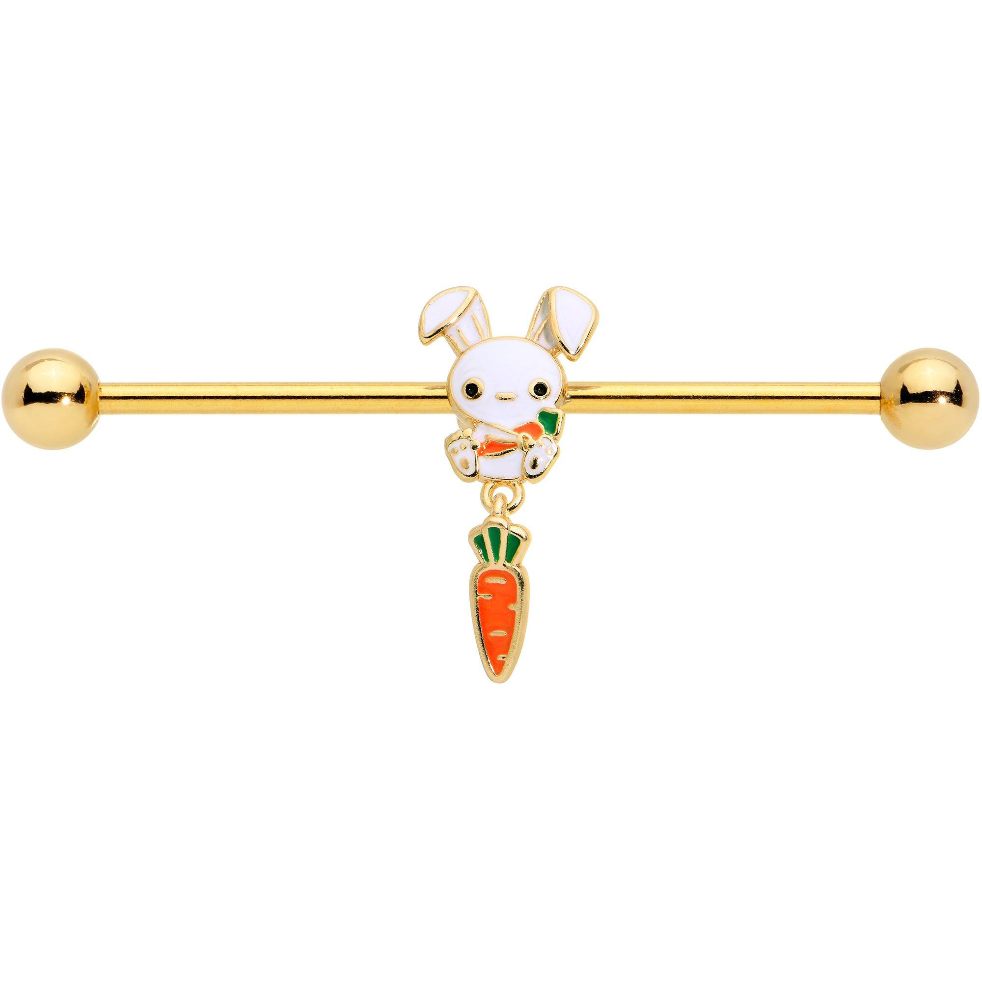 14 Gauge Gold Tone Cutie Easter Bunny Dangle Industrial Barbell 38mm