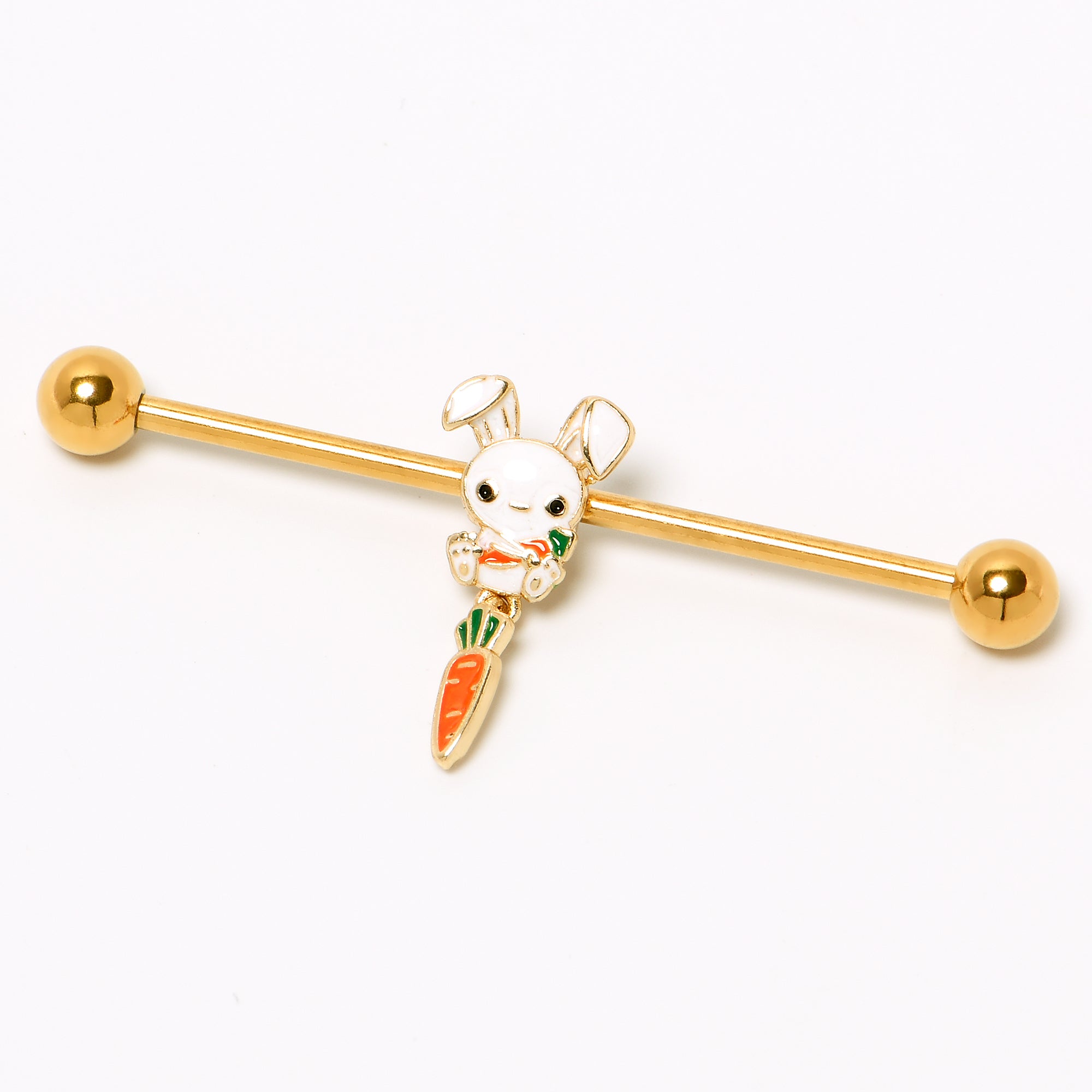 14 Gauge Gold Tone Cutie Easter Bunny Dangle Industrial Barbell 38mm