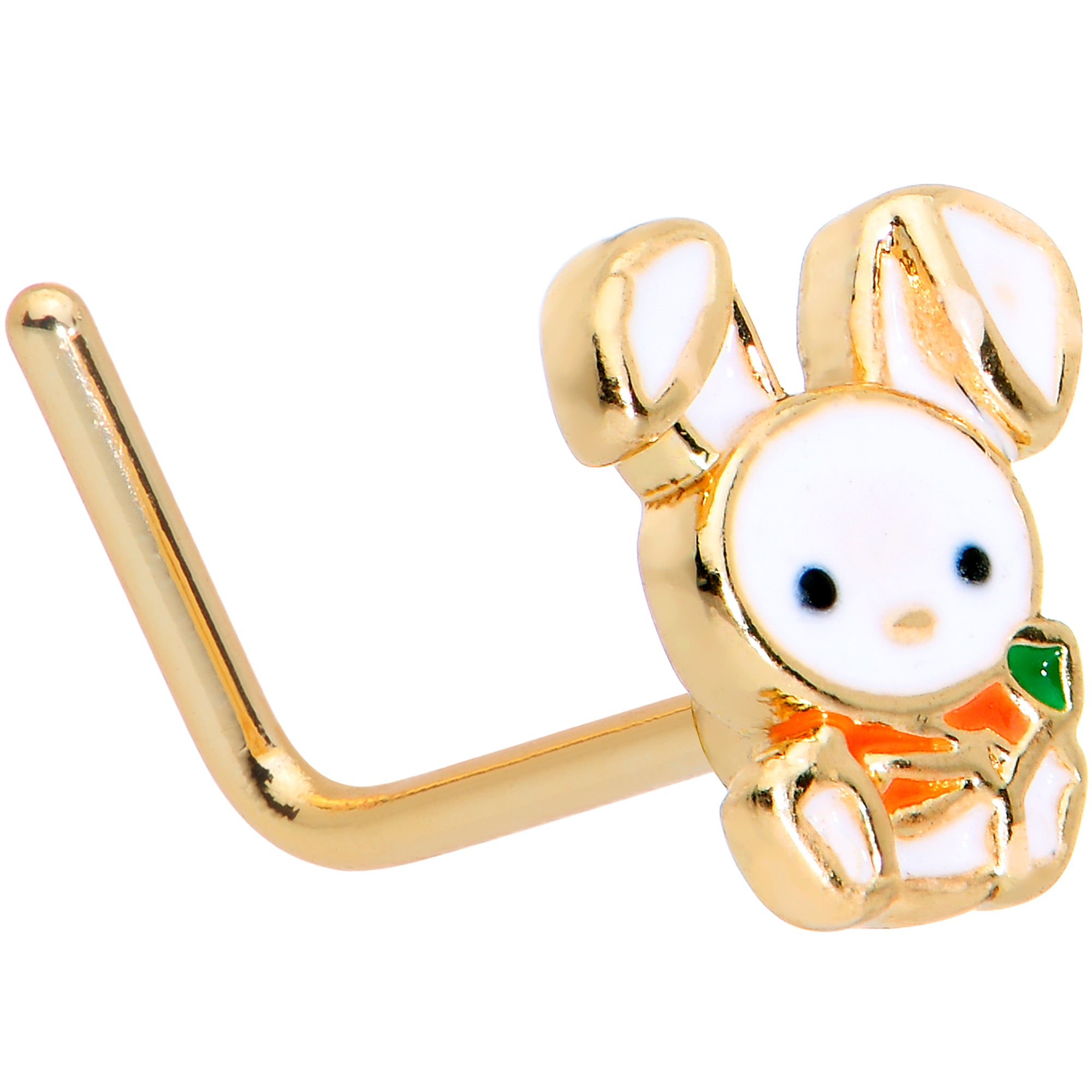 20 Gauge 7mm Gold Tone Cutie Easter Bunny L Shape Nose Ring