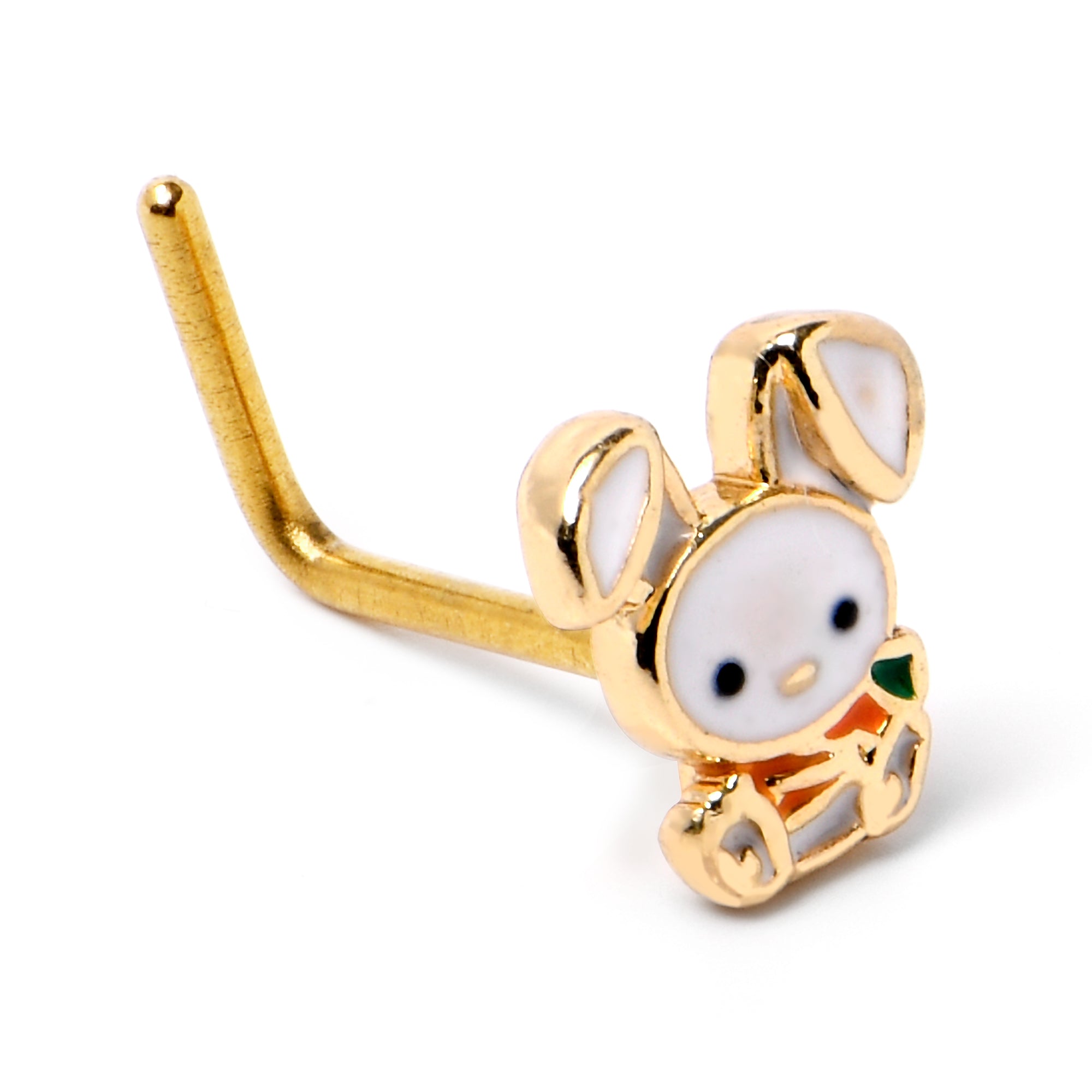 20 Gauge 7mm Gold Tone Cutie Easter Bunny L Shape Nose Ring