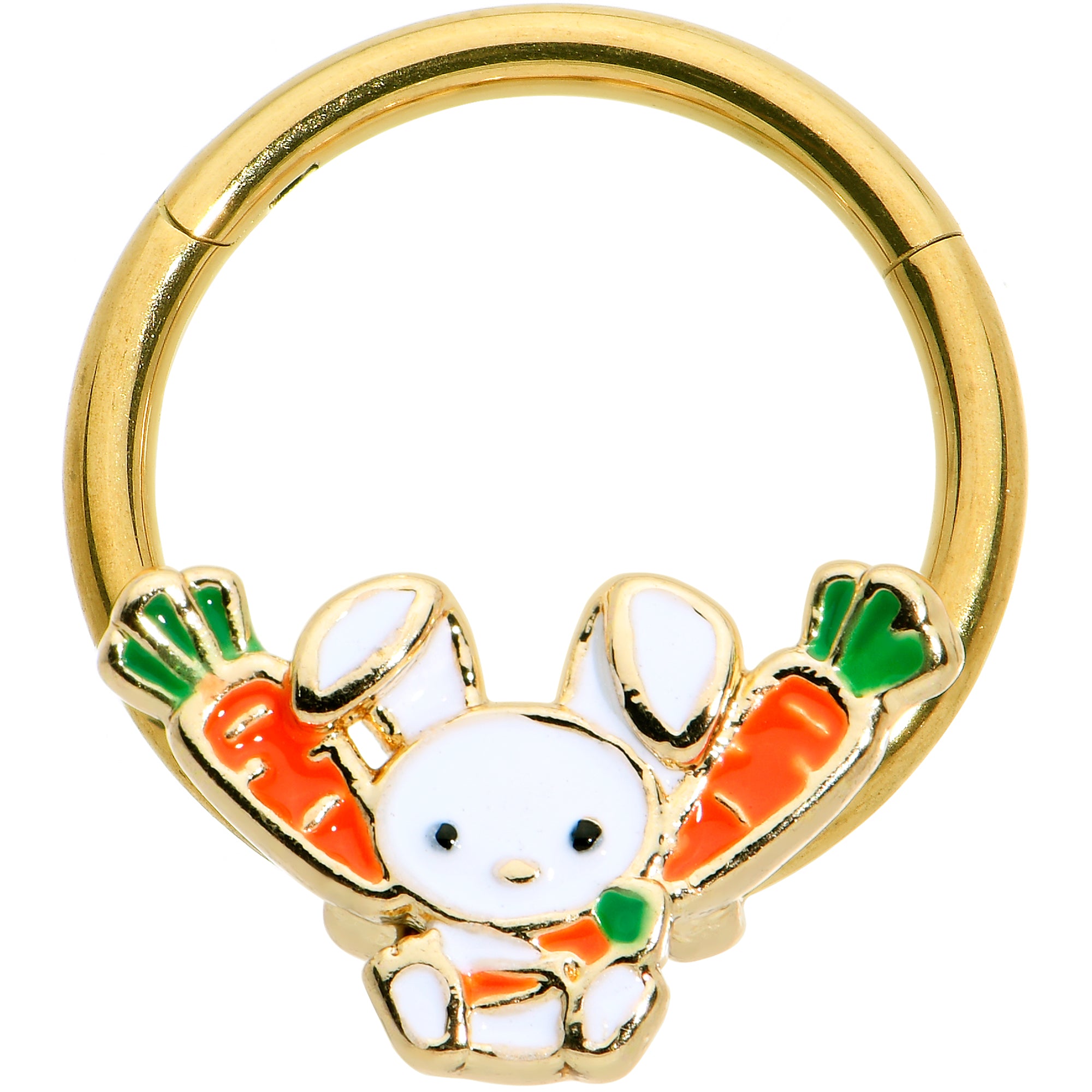 16 Gauge 3/8 Gold Tone Cutie Easter Bunny Hinged Segment Ring