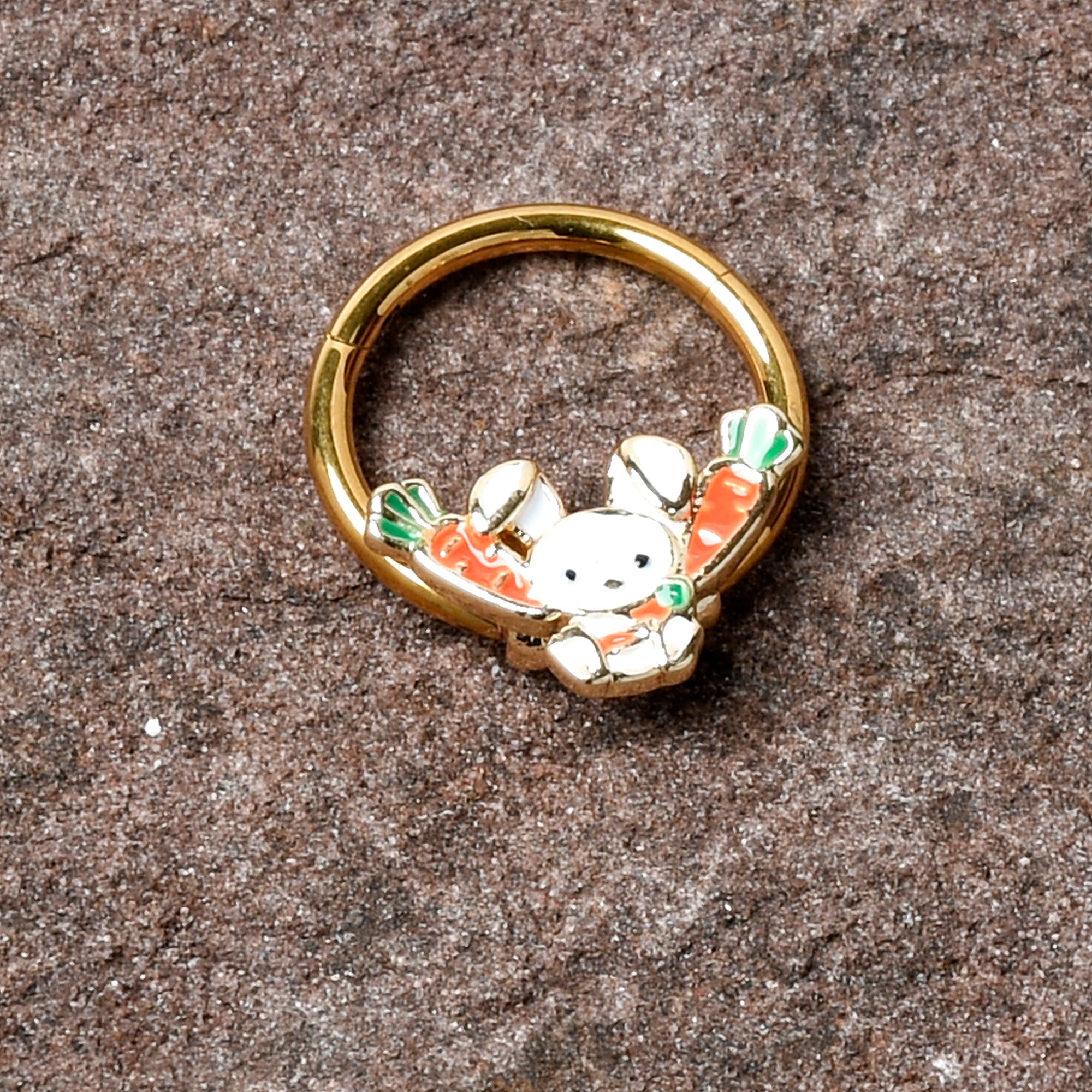 16 Gauge 3/8 Gold Tone Cutie Easter Bunny Hinged Segment Ring