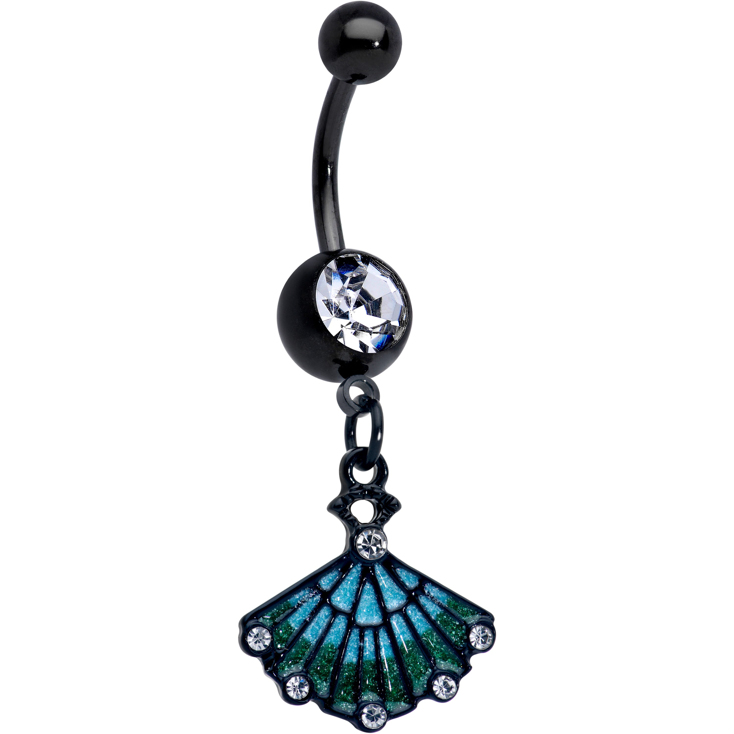 Clear Gem Black Serenity Ocean Magic Sea Shell Dangle Belly Ring