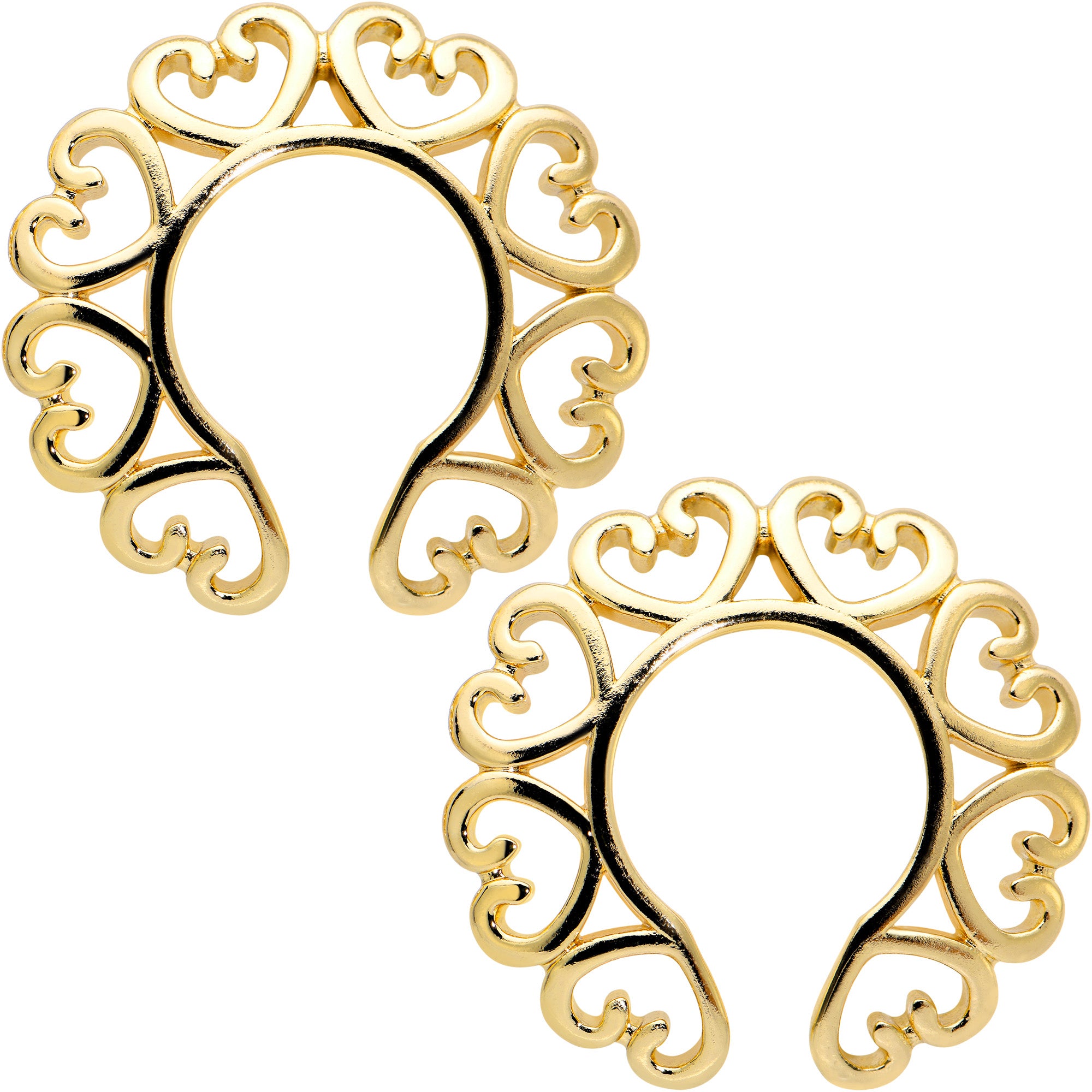 Gold Tone Filigree Hearts Clip On Fake Nipple Ring Set