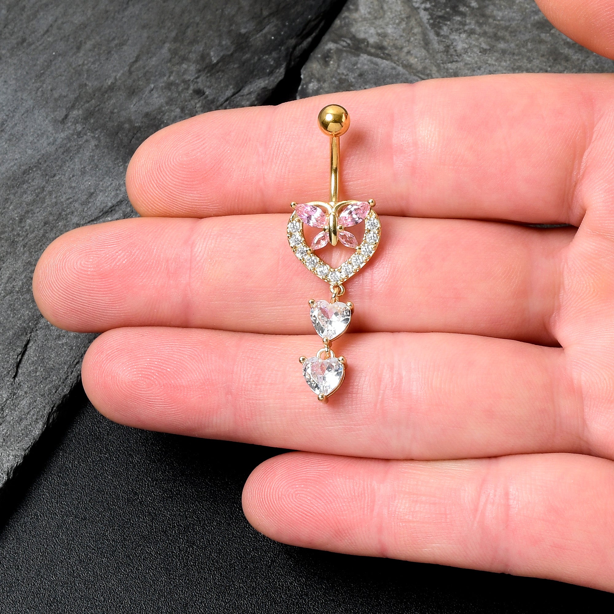 Initial Letter T Pink Gems Belly Button Ring | Size 14g 3/8