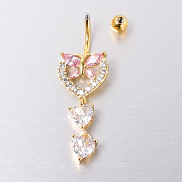 Fake Heart Dangle Belly Piercing New Rhinestones Crystal Letter Leaf Navel  Ring Clip on Belly Button Rings Body Jewelry