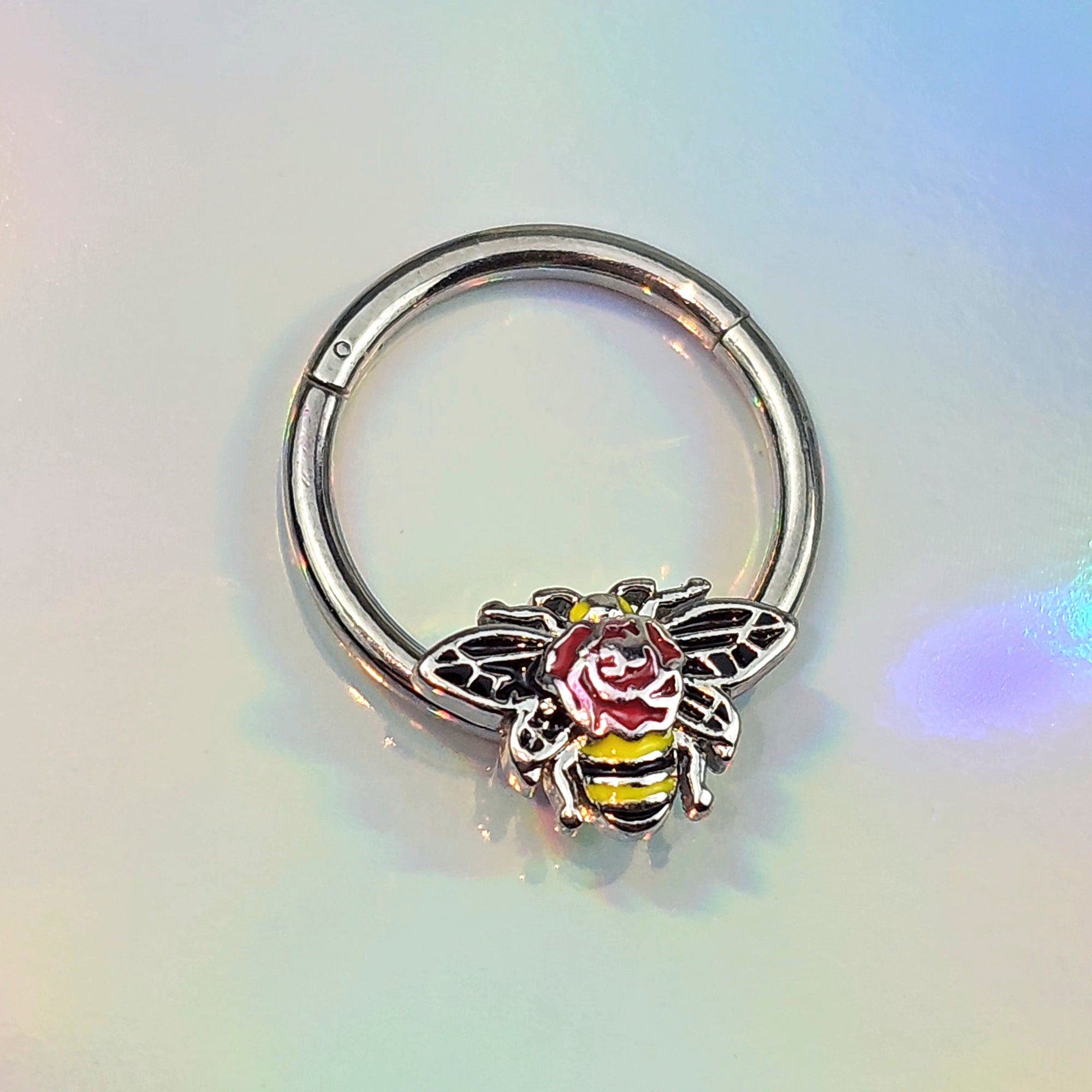 16 Gauge 3/8 Buzzing Bee Rose Flower Hinged Segment Ring