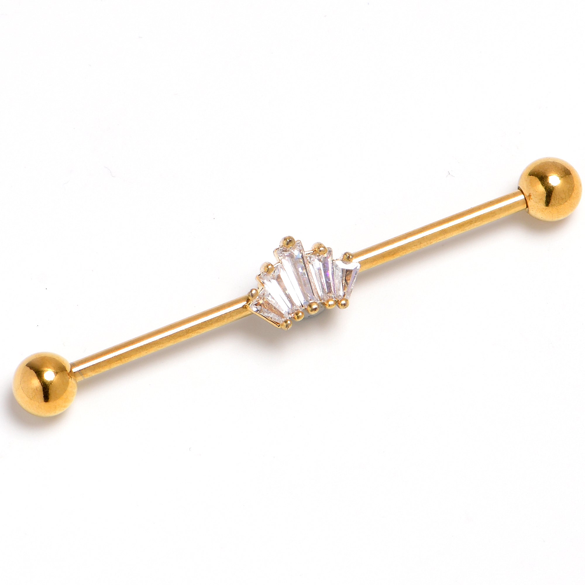 14 Gauge Clear CZ Gem Gold Tone Regal Rectangles Industrial Barbell 38mm