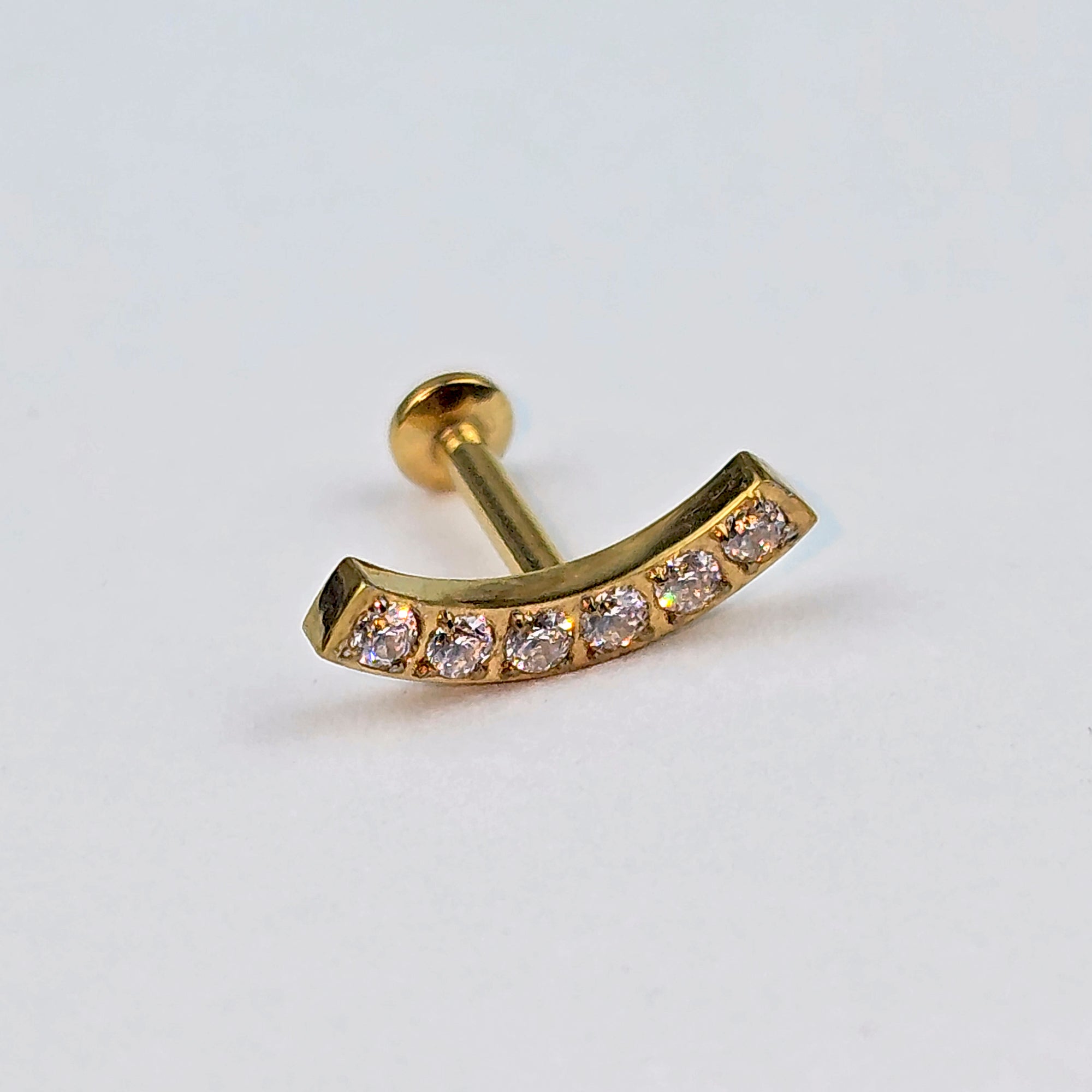 16 Gauge 1/4 CZ Gold PVD Stainless Steel Threadless Curved Push In Cartilage Labret