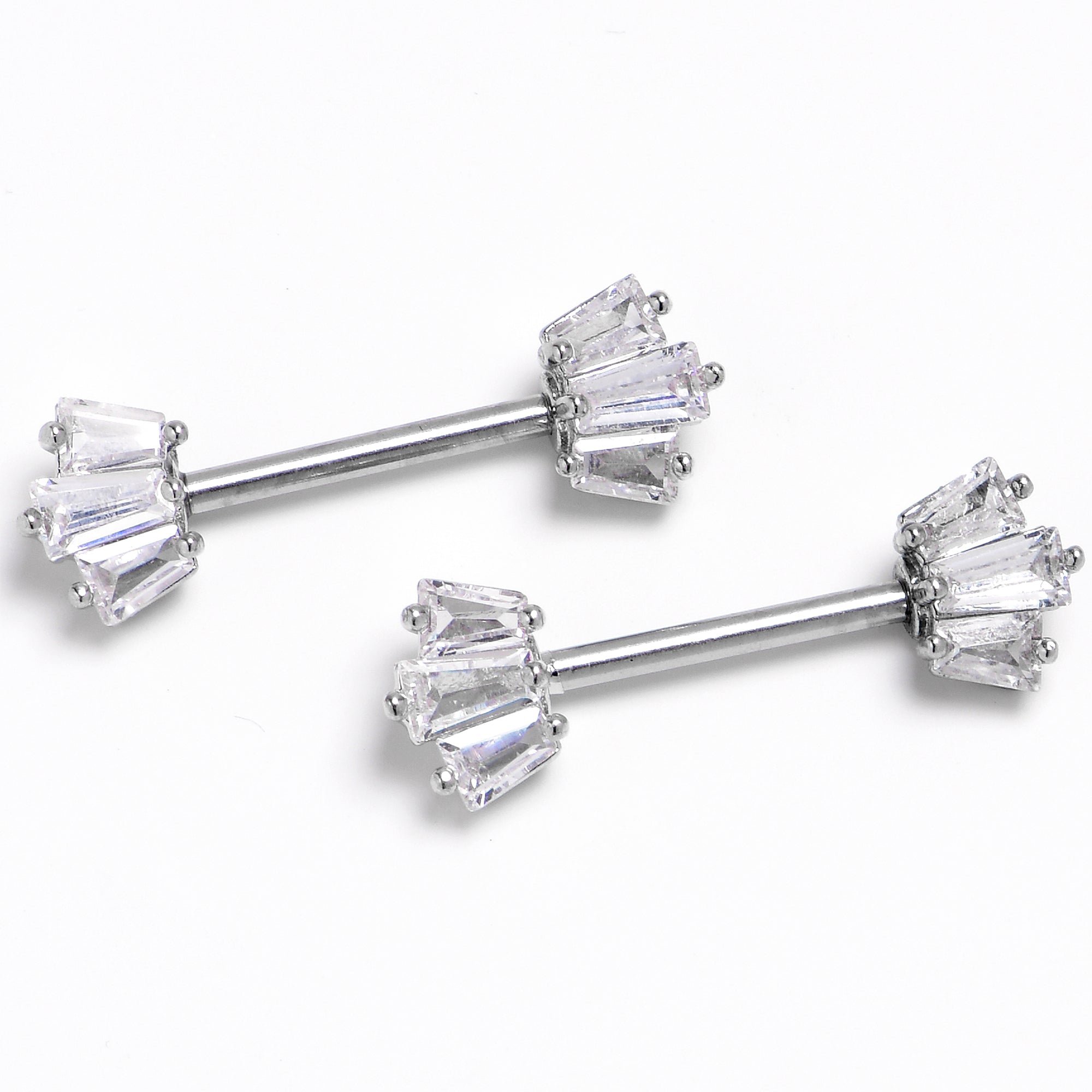 14 Gauge 9/16 Clear CZ Gem Regal Rectangles Nipple Ring Set