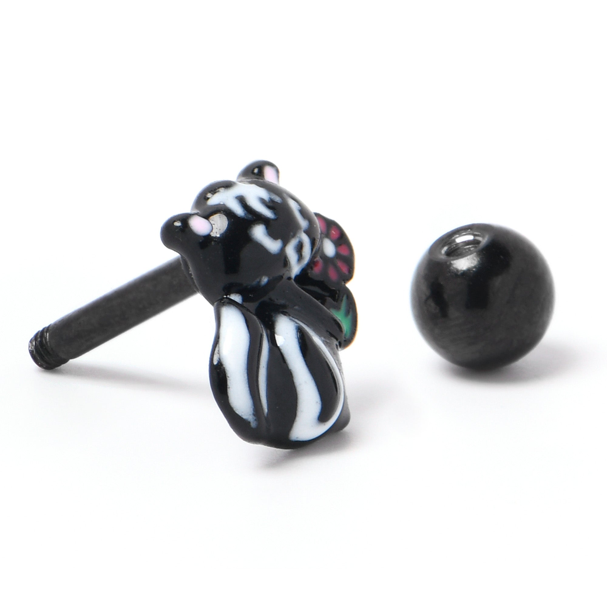 16 Gauge 1/4 Black Funky Skunk Cartilage Tragus Earring