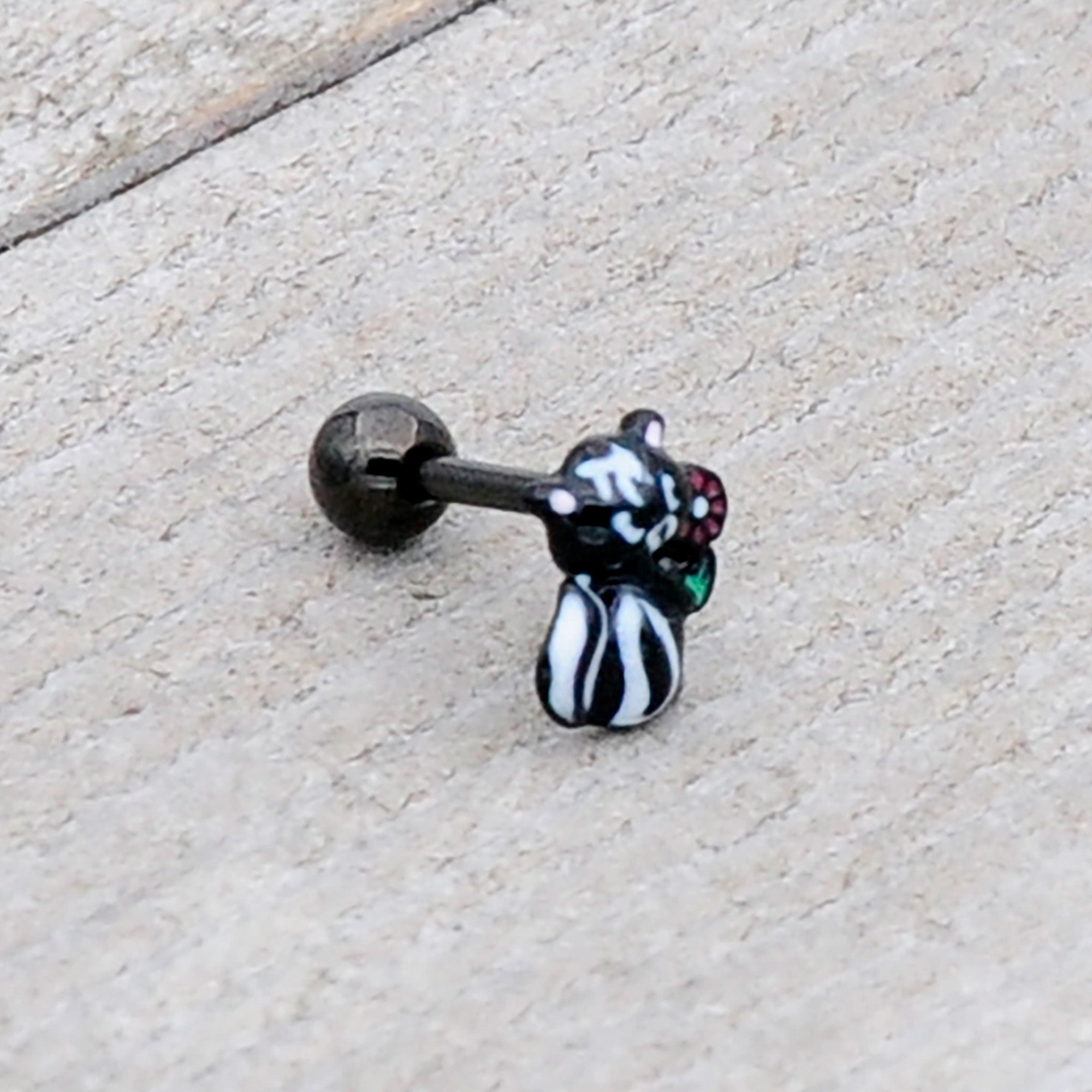 16 Gauge 1/4 Black Funky Skunk Cartilage Tragus Earring