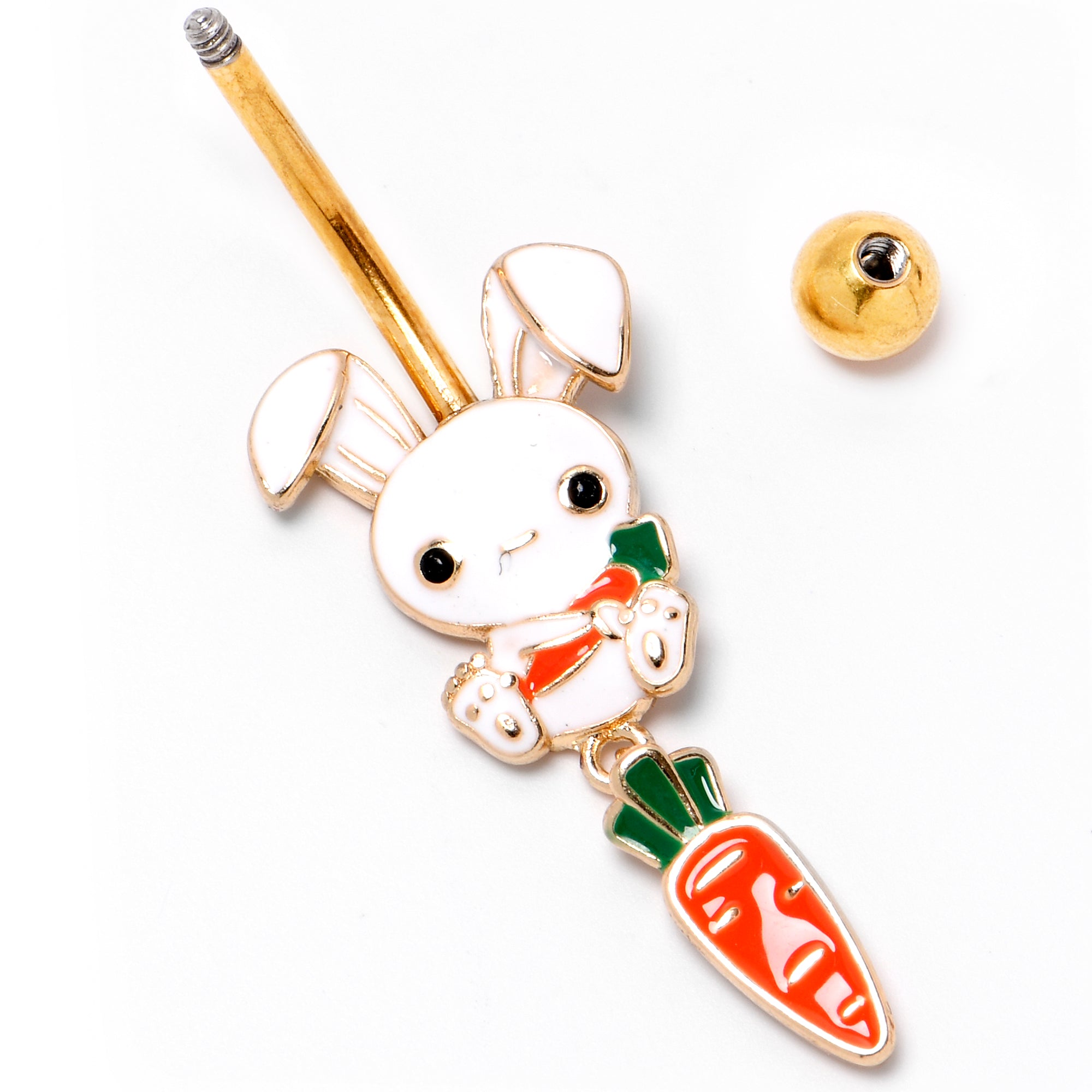 Gold Tone Cutie Easter Bunny Carrot Dangle Belly Ring