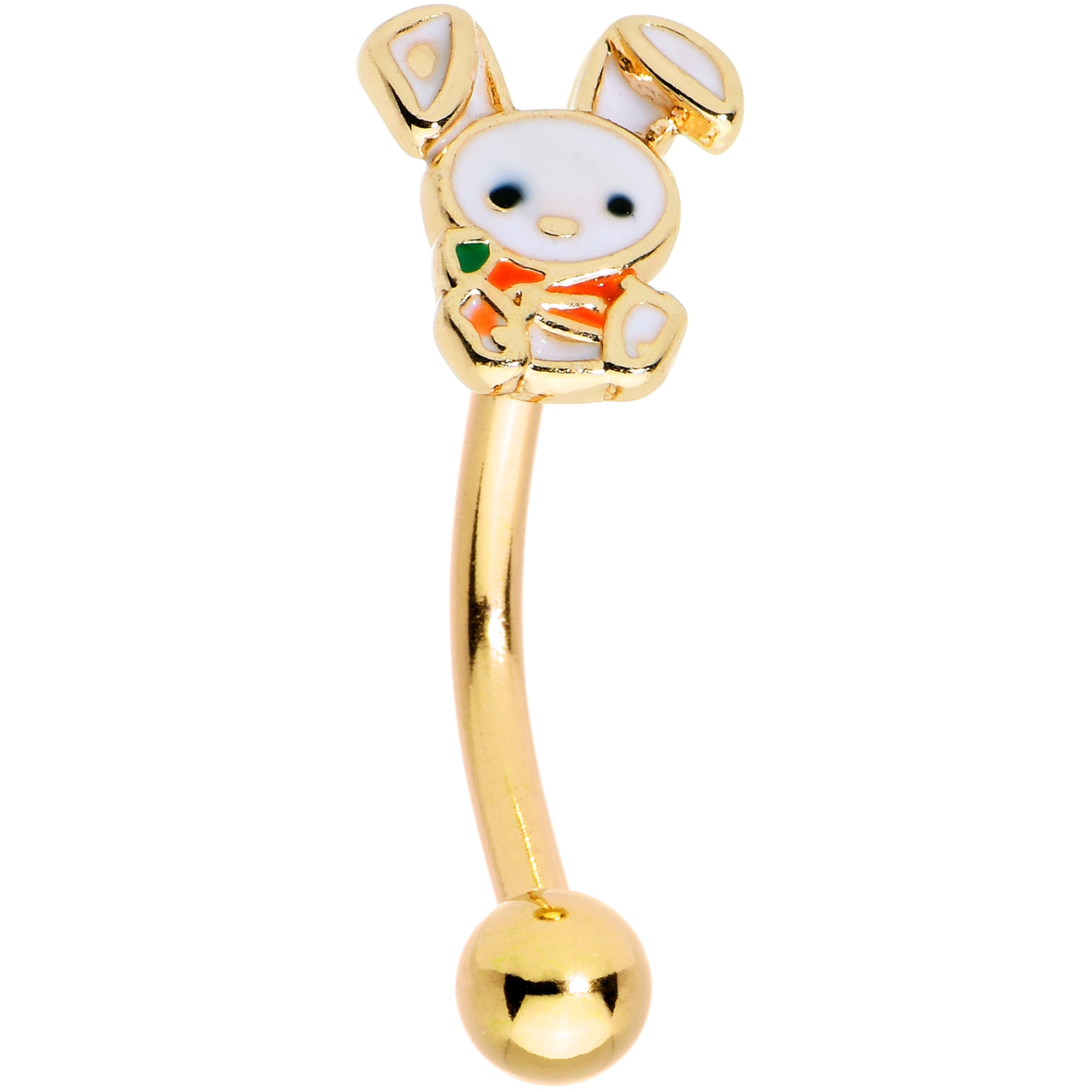 16 Gauge 5/16 Gold Tone Cutie Easter Bunny Curved Eyebrow Ring