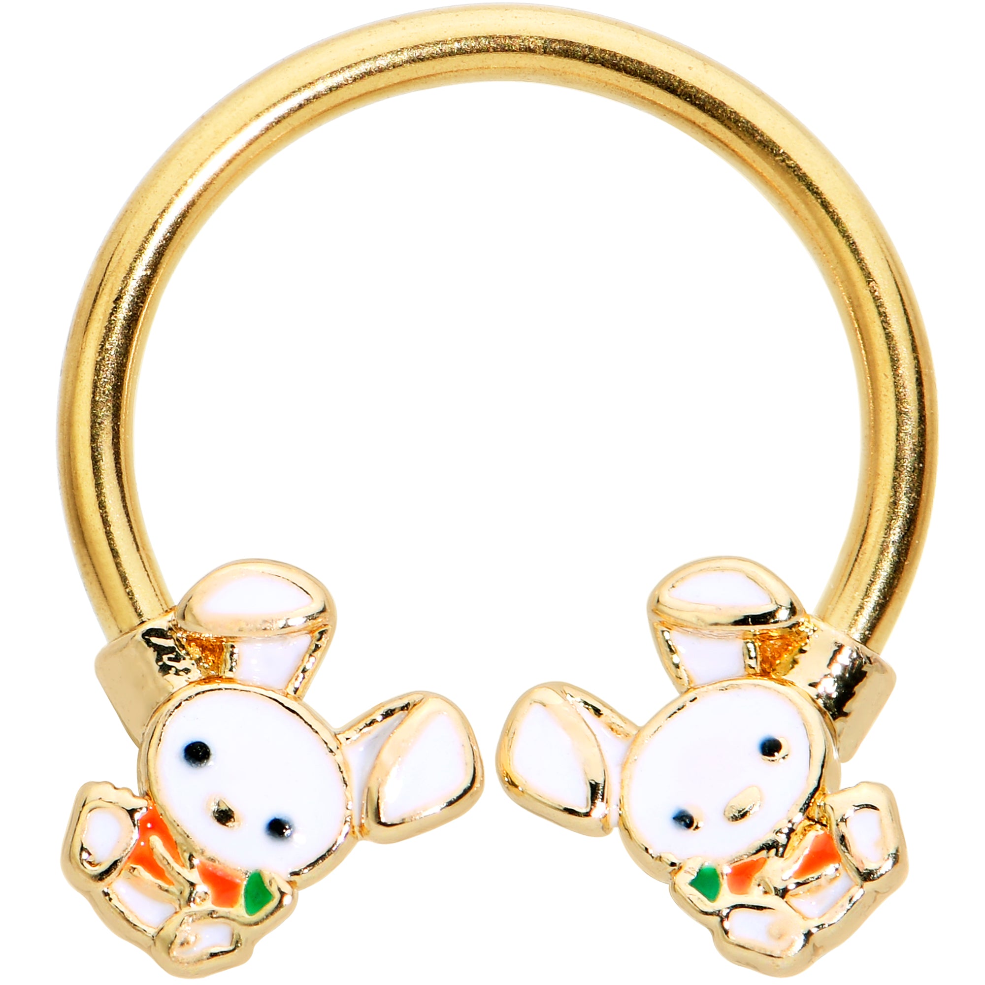 16 Gauge 3/8 Gold Tone Cutie Easter Bunny Horseshoe Circular Barbell