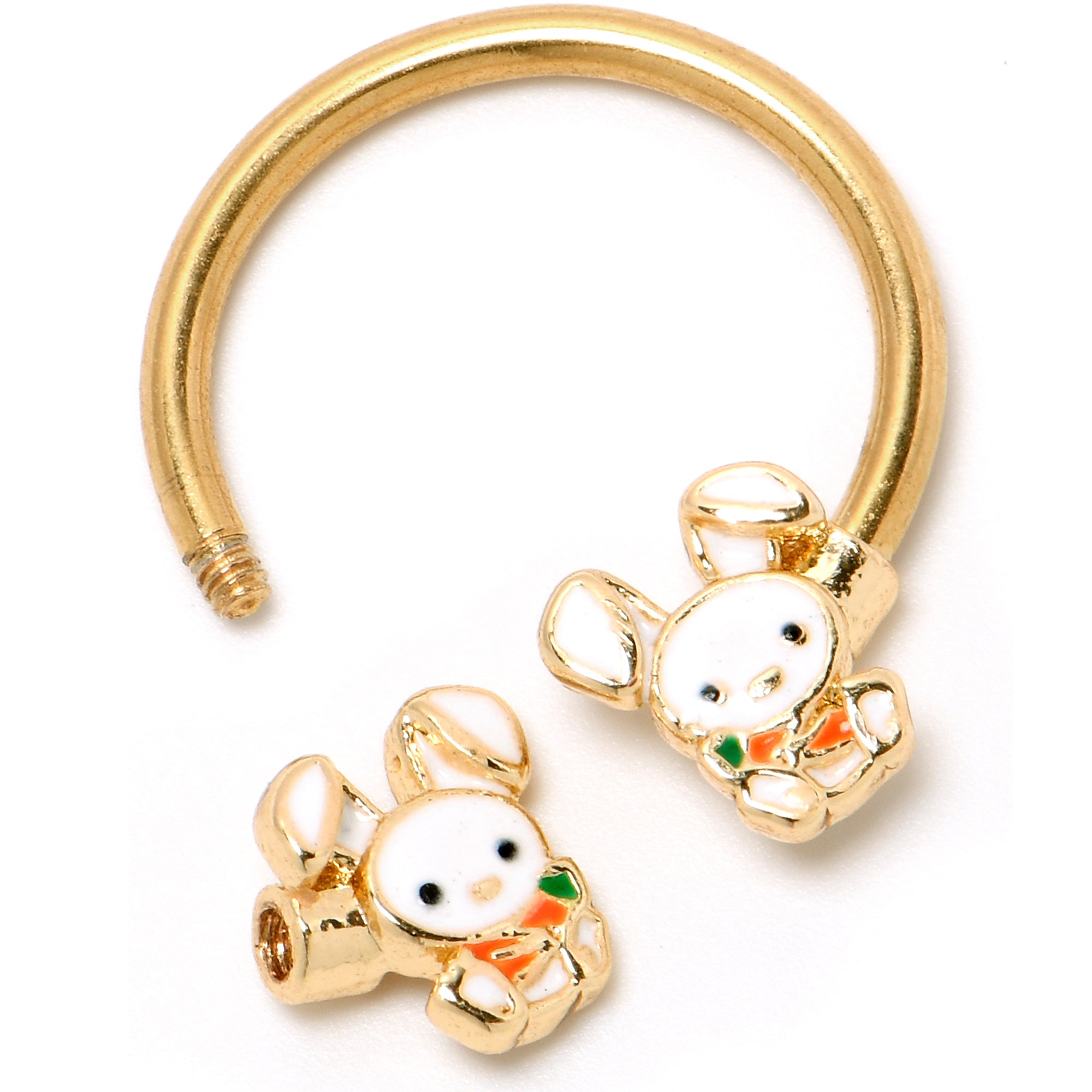 16 Gauge 3/8 Gold Tone Cutie Easter Bunny Horseshoe Circular Barbell