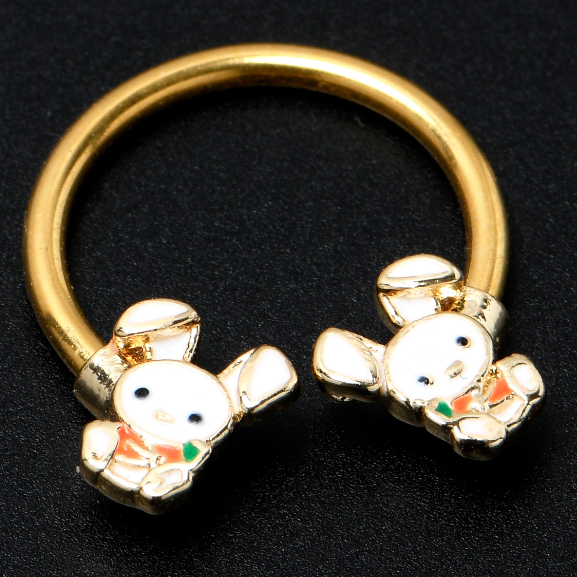 16 Gauge 3/8 Gold Tone Cutie Easter Bunny Horseshoe Circular Barbell