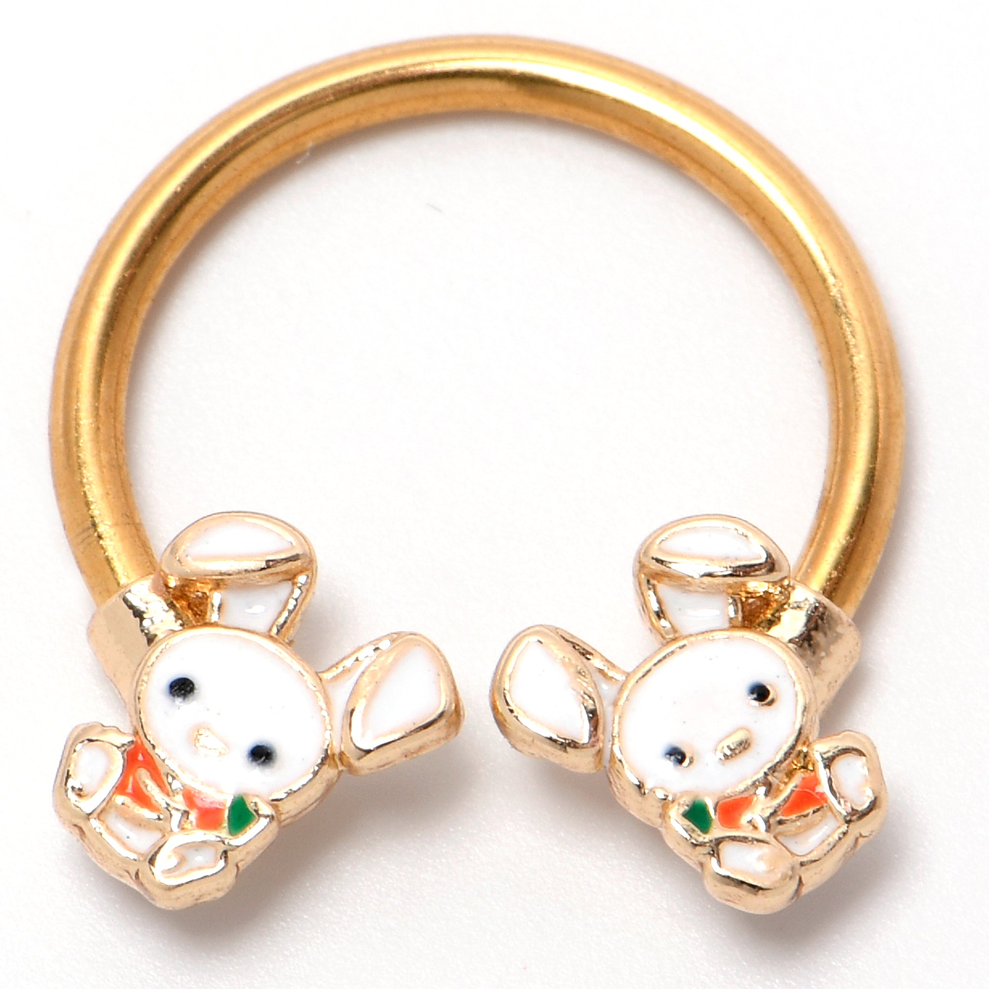 16 Gauge 3/8 Gold Tone Cutie Easter Bunny Horseshoe Circular Barbell