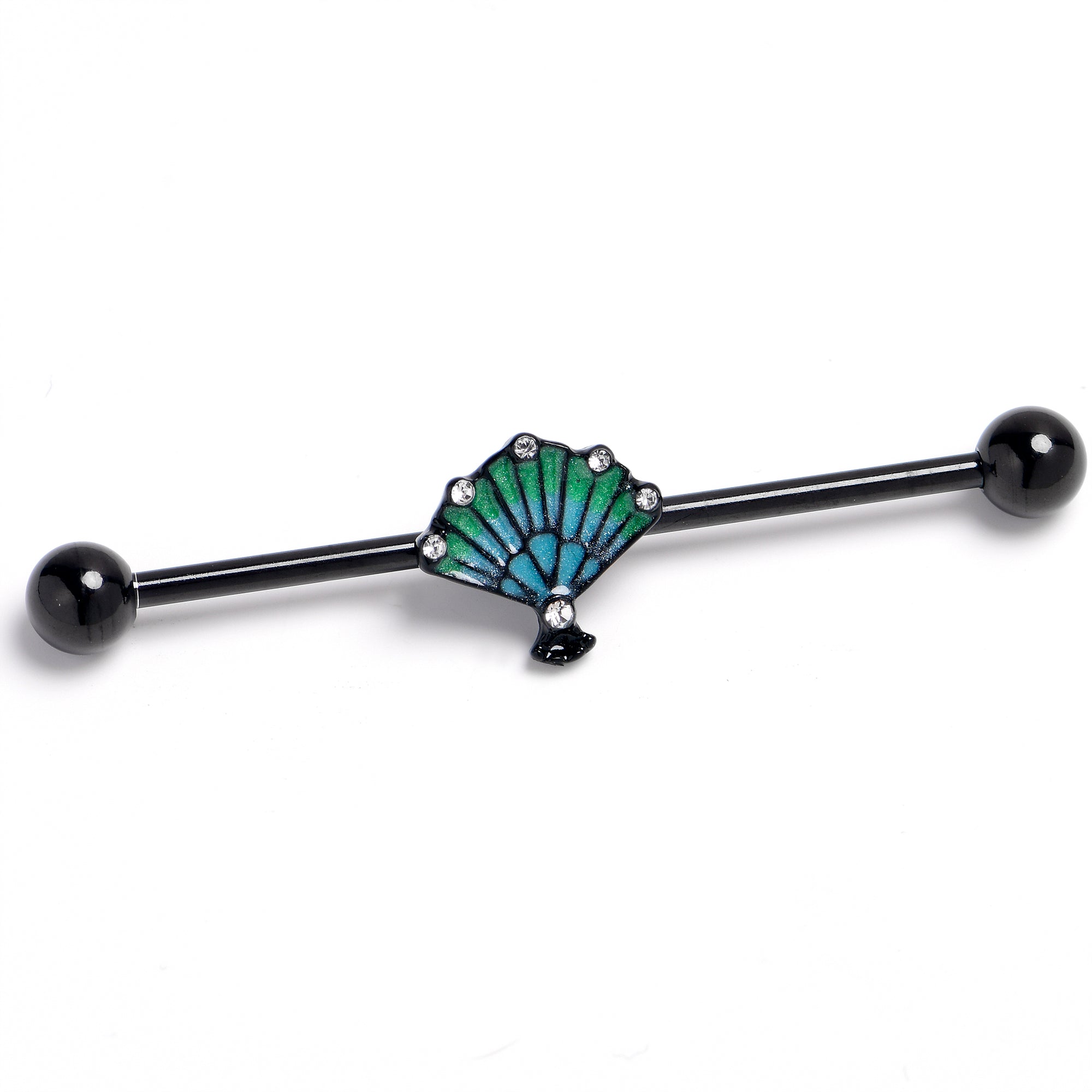 14 Gauge Black PVD Serenity Ocean Magic Sea Shells Industrial Barbell 38mm