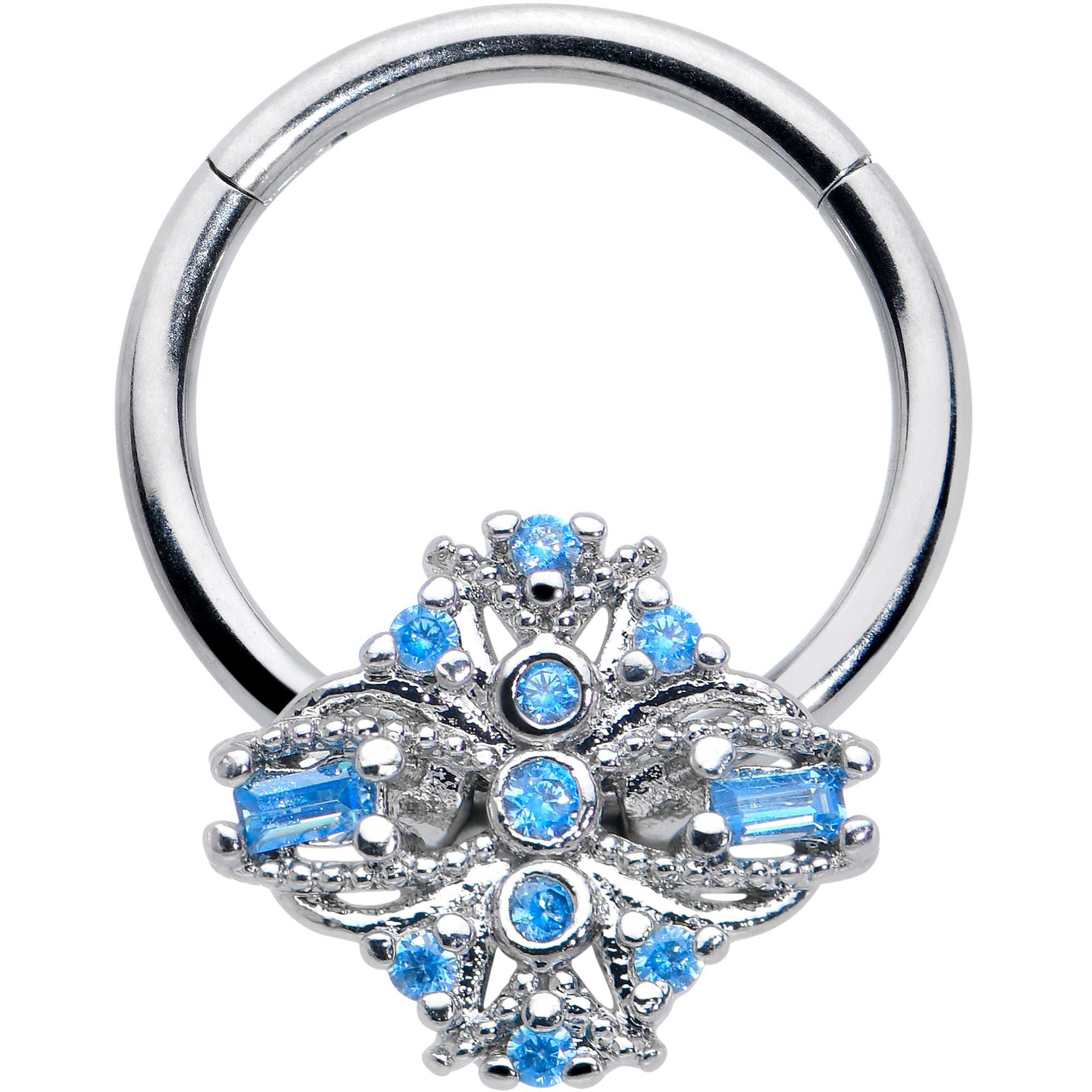 16 Gauge 3/8 Blue Gem Opulent Cross Hinged Segment Ring