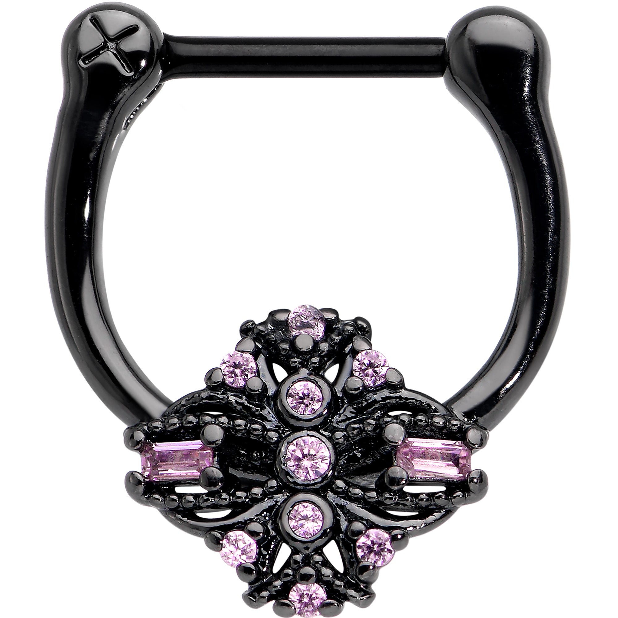 16 Gauge 5/16 Pink Gem Black Opulent Cross Cartilage Clicker