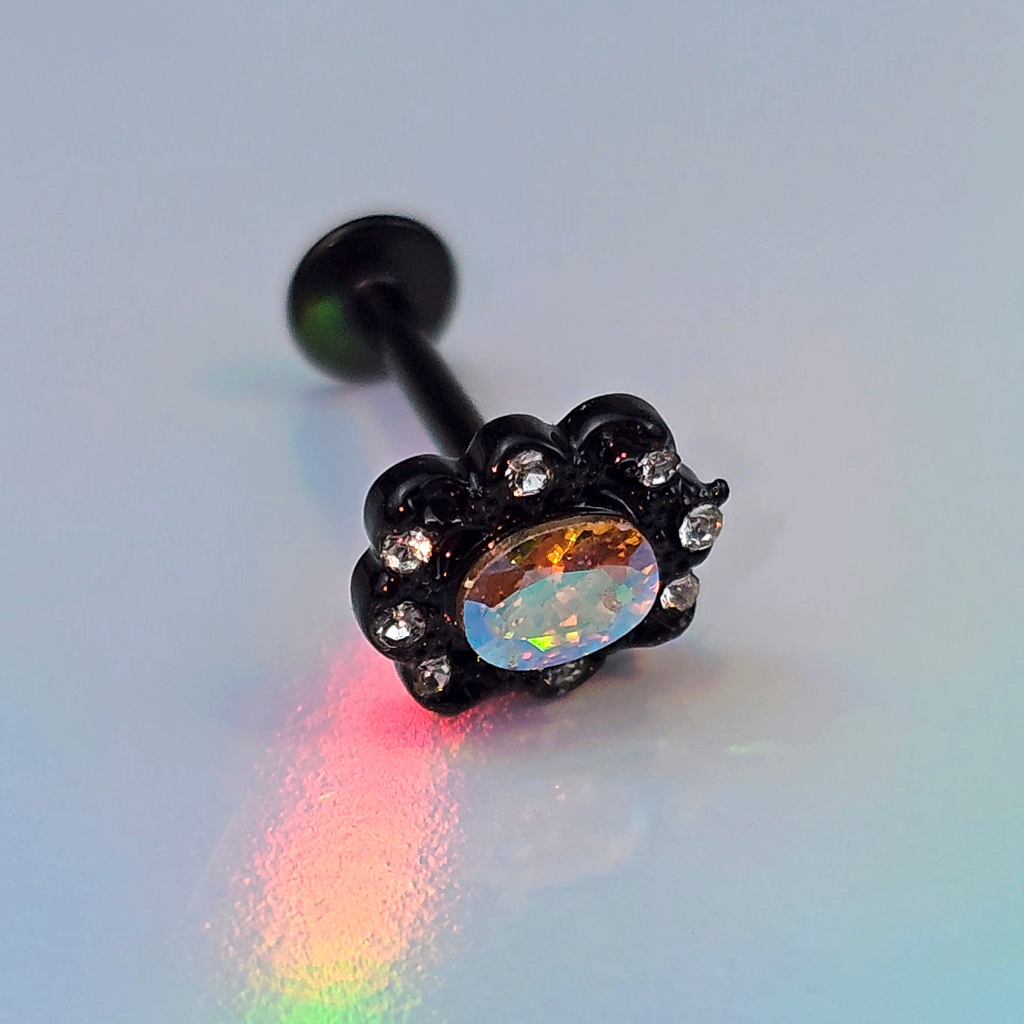 16 Gauge 5/16 Aurora Gem Black Filigree Fantasy Labret Monroe Tragus