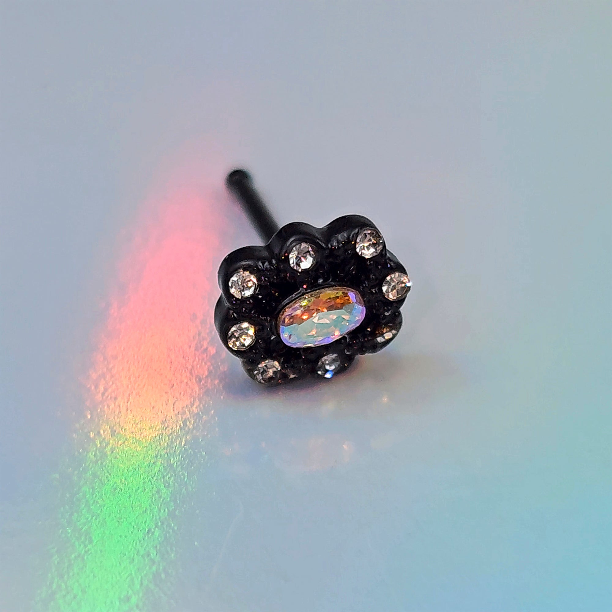 20 Gauge 1/4 Aurora Gem Black Filigree Fantasy Nose Bone