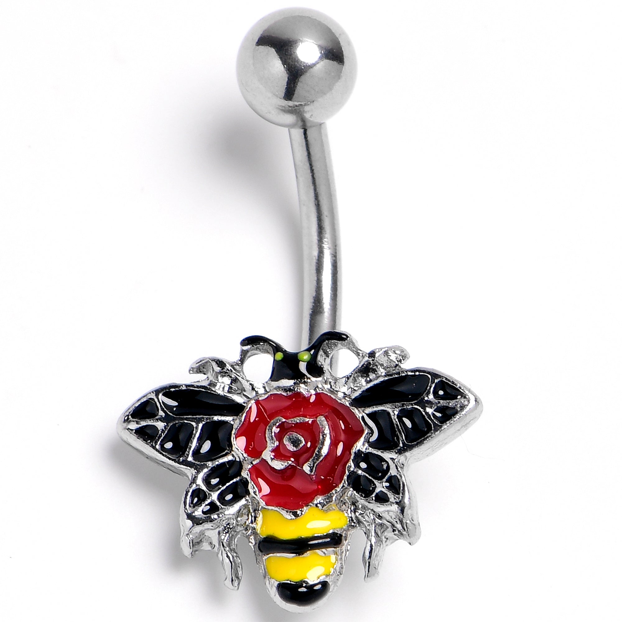 14 Gauge 3/8 Buzzing Bee Rose Flower Belly Ring