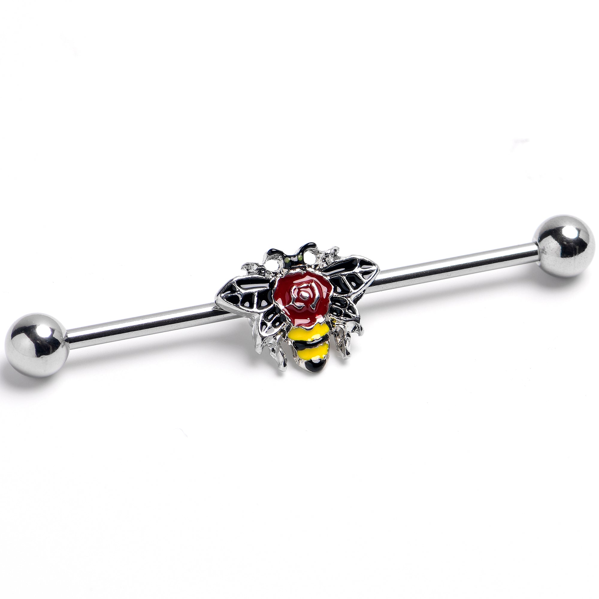 14 Gauge 1 /12 Buzzing Bee Rose Flower Industrial Barbell