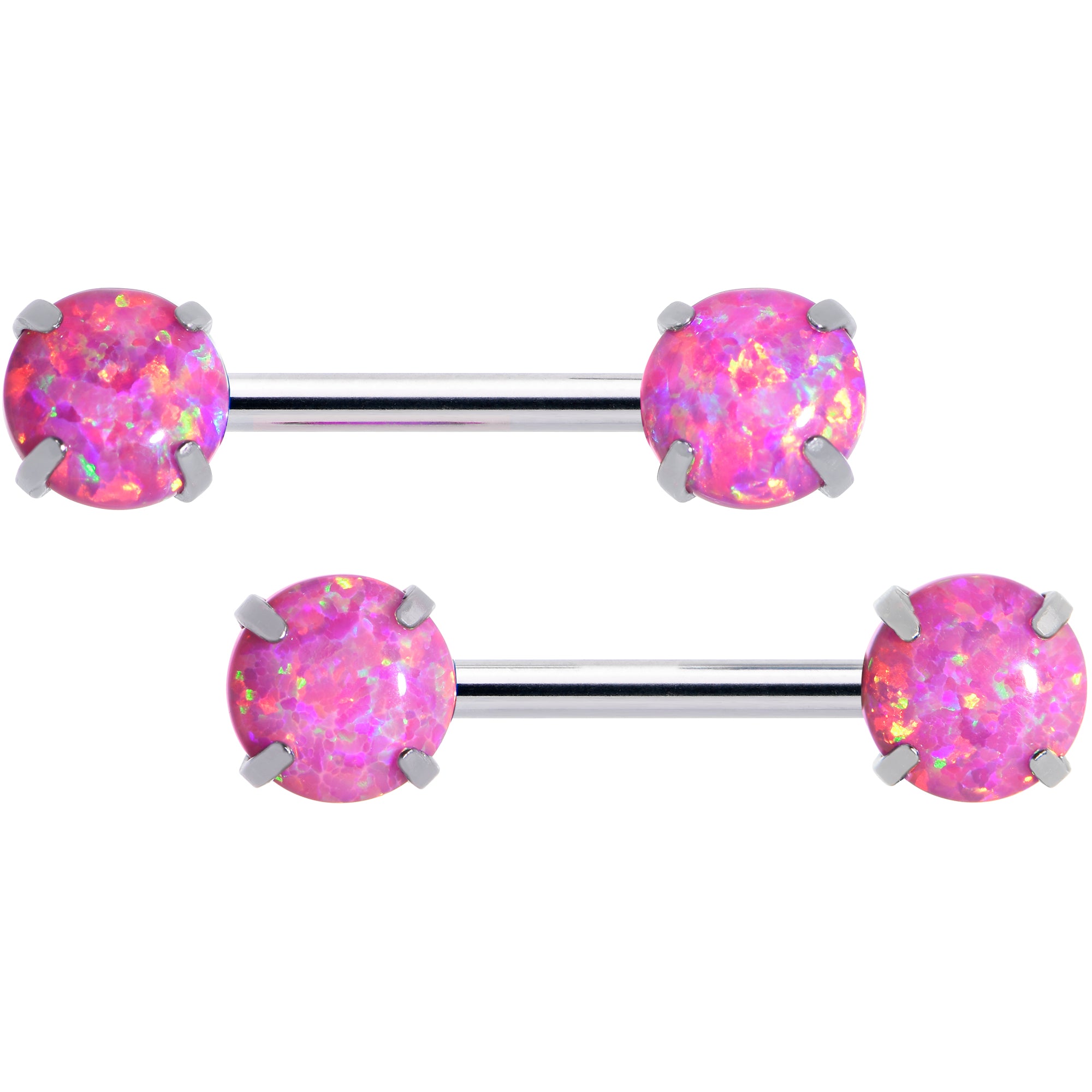 14 Gauge 1/2 Pink Synthetic Opal Threadless Barbell Nipple Ring Set