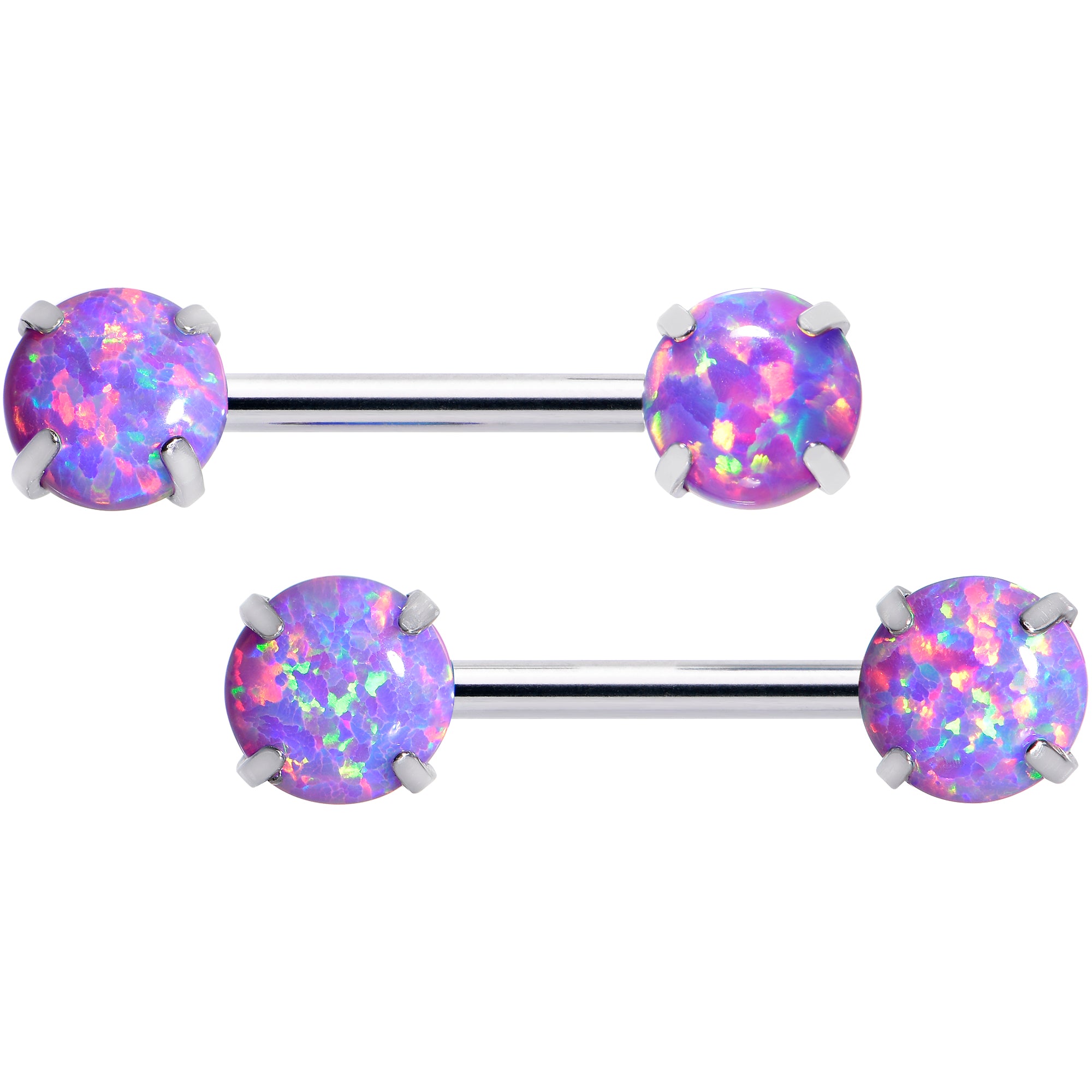 14 Gauge 1/2 Purple Synthetic Opal Threadless Barbell Nipple Ring Set