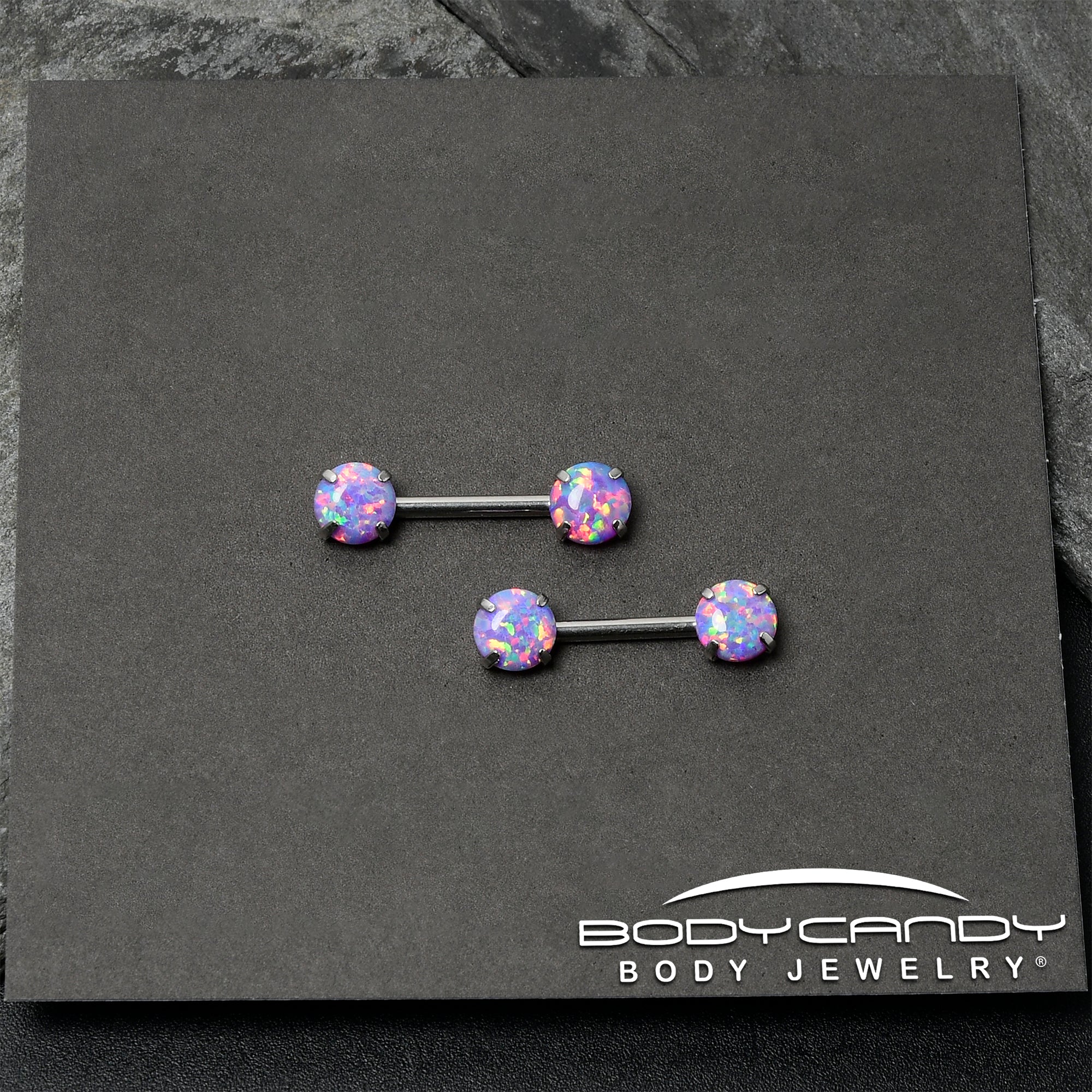 14 Gauge 1/2 Purple Synthetic Opal Threadless Barbell Nipple Ring Set