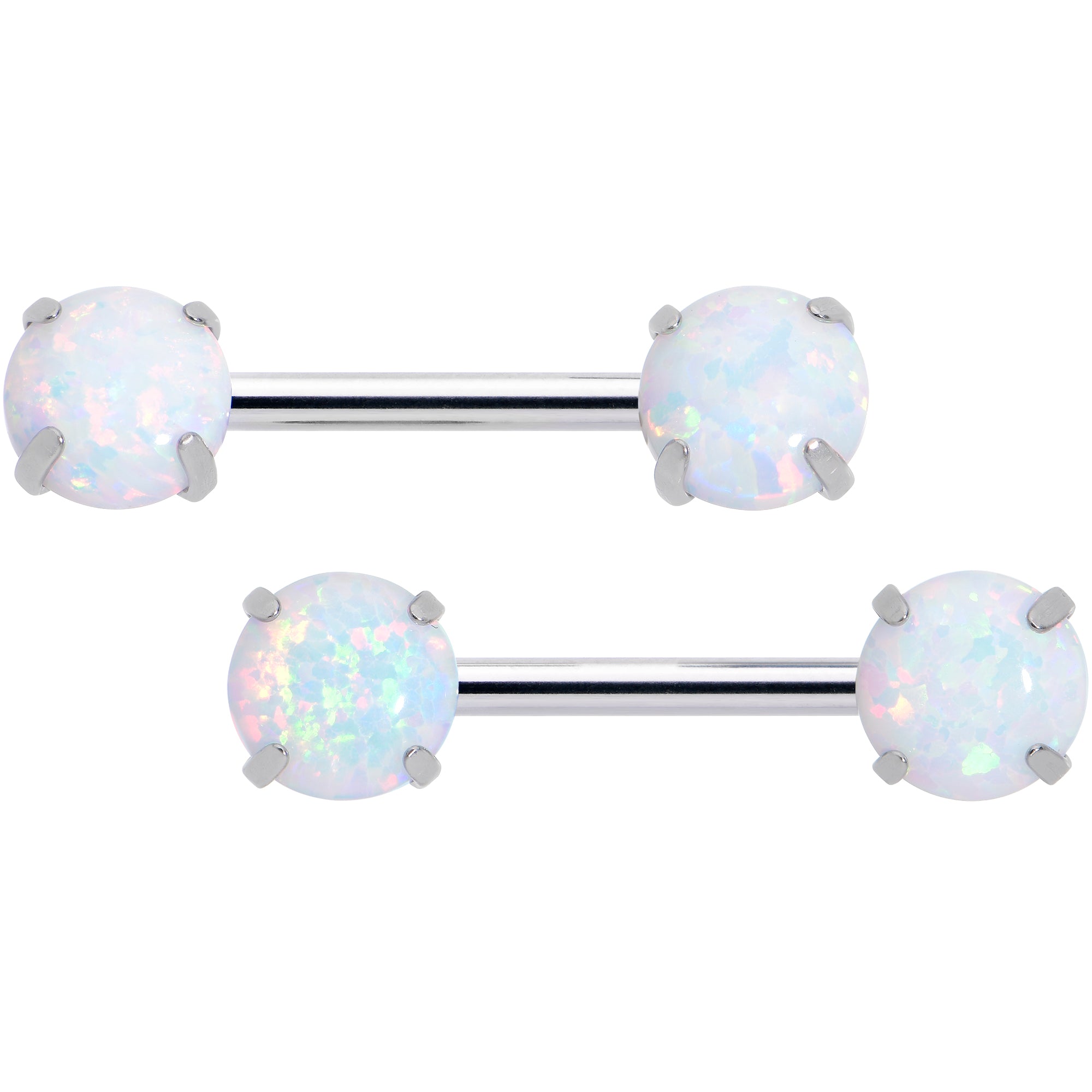 14 Gauge 1/2 White Synthetic Opal Threadless Barbell Nipple Ring Set