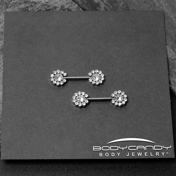 14 Gauge 1/2 Clear CZ Gem Threadless Barbell Nipple Ring Set – BodyCandy