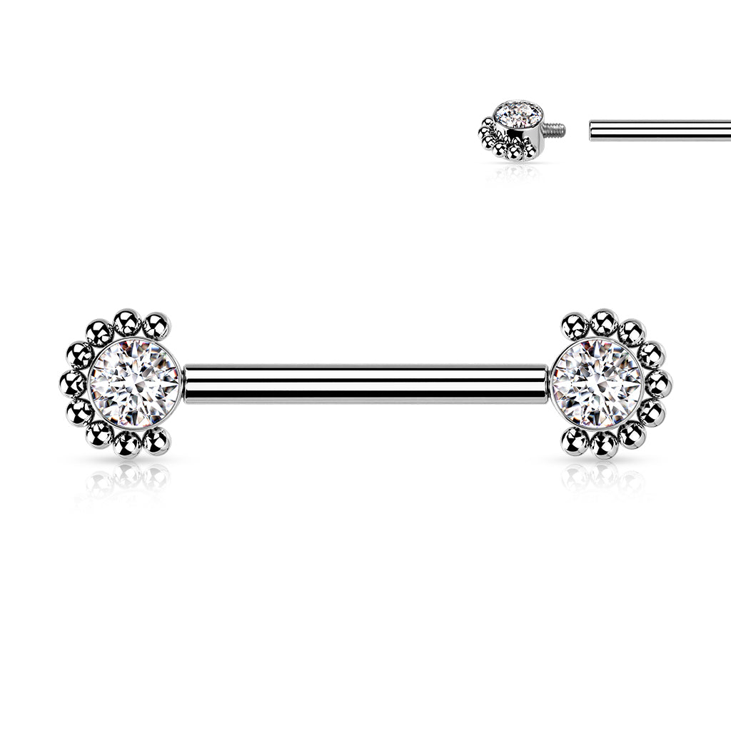 14 Gauge CZ Baller ASTM F-136 Implant Grade Titanium Internally Threaded Bridge Barbell