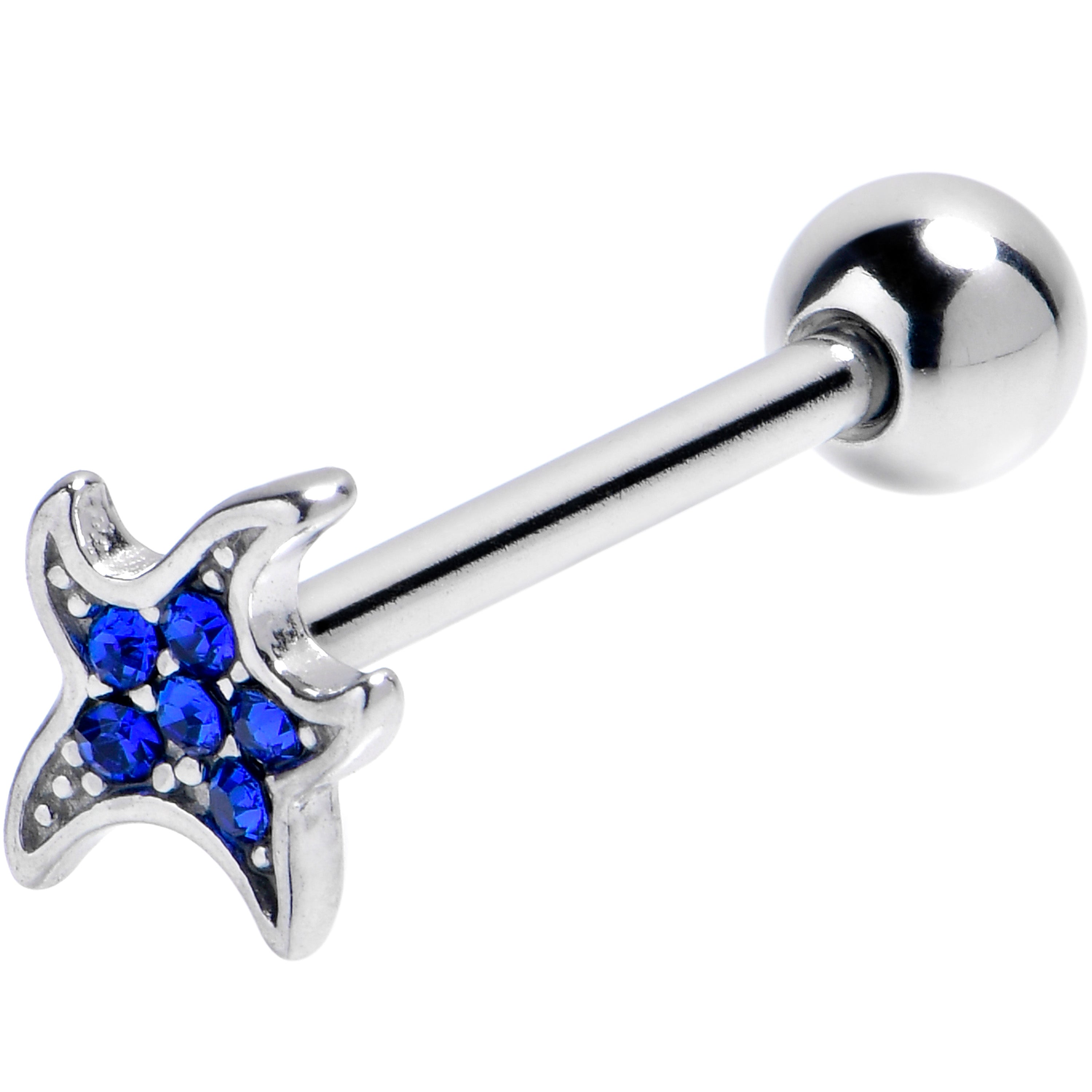 Blue Gem Simply Starfish Nautical Barbell Tongue Ring