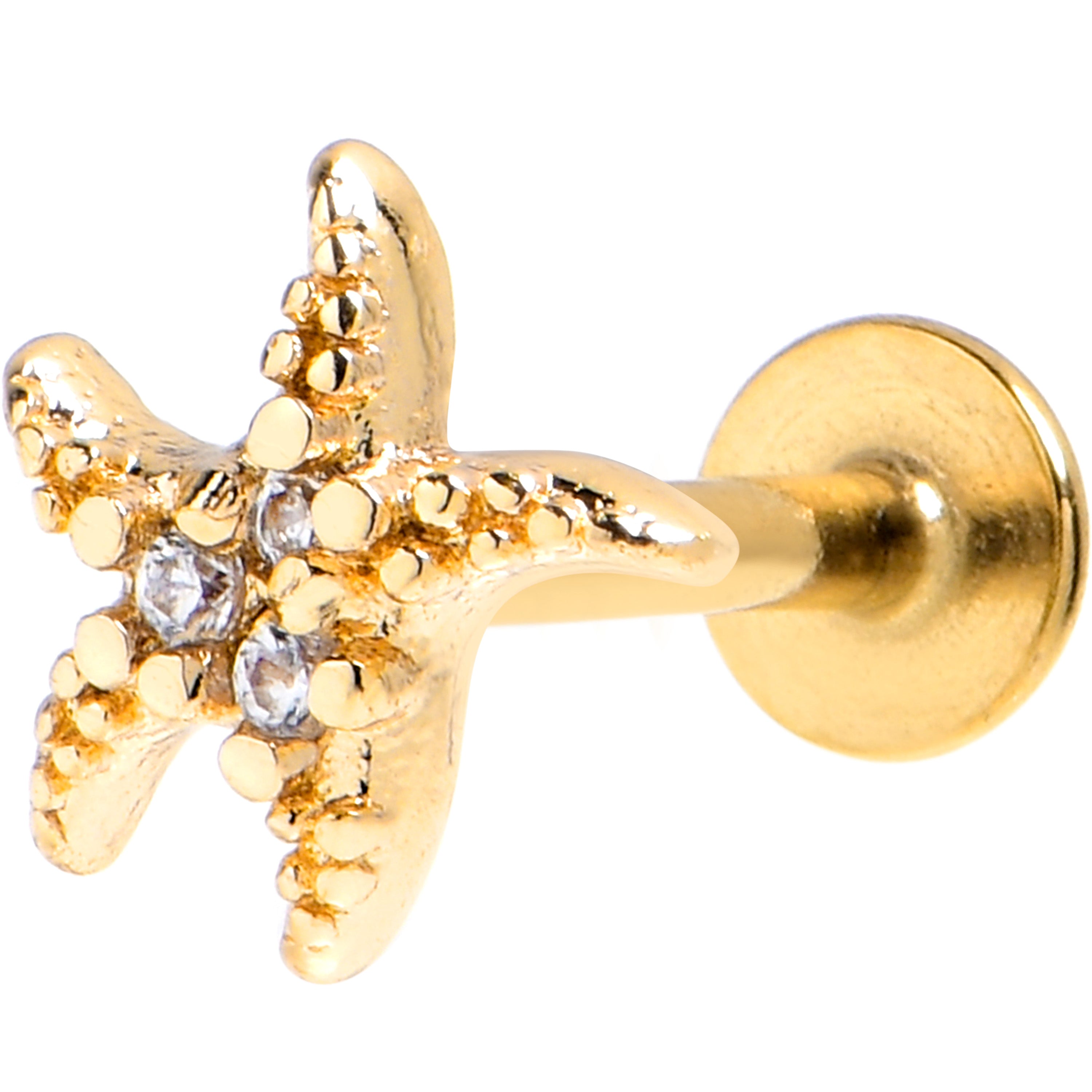 16 Gauge 5/16 Clear Gem Gold Tone Lush Starfish Labret Monroe Tragus