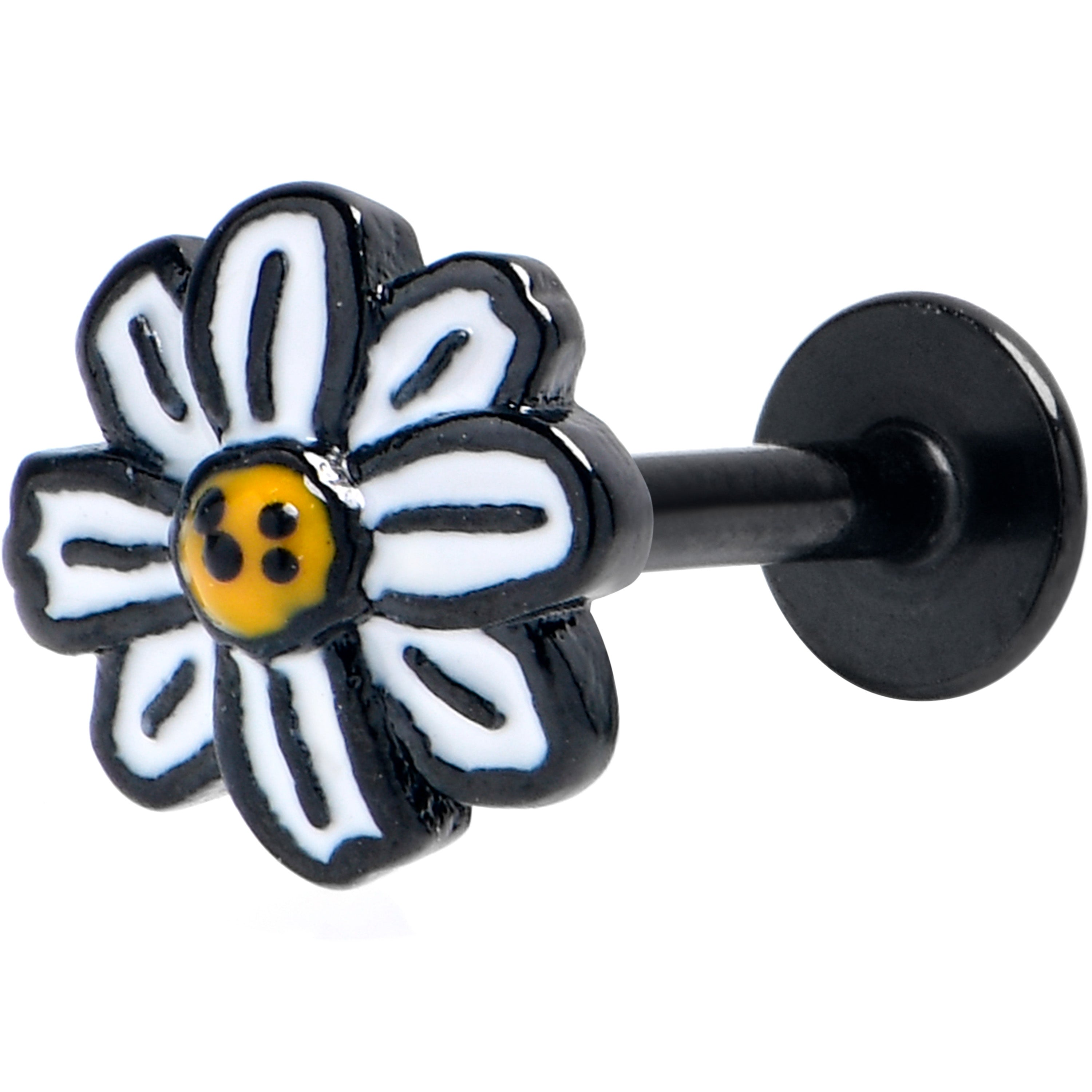 16 Gauge 5/16 Black Pretty Daisy Flower Labret Monroe Tragus