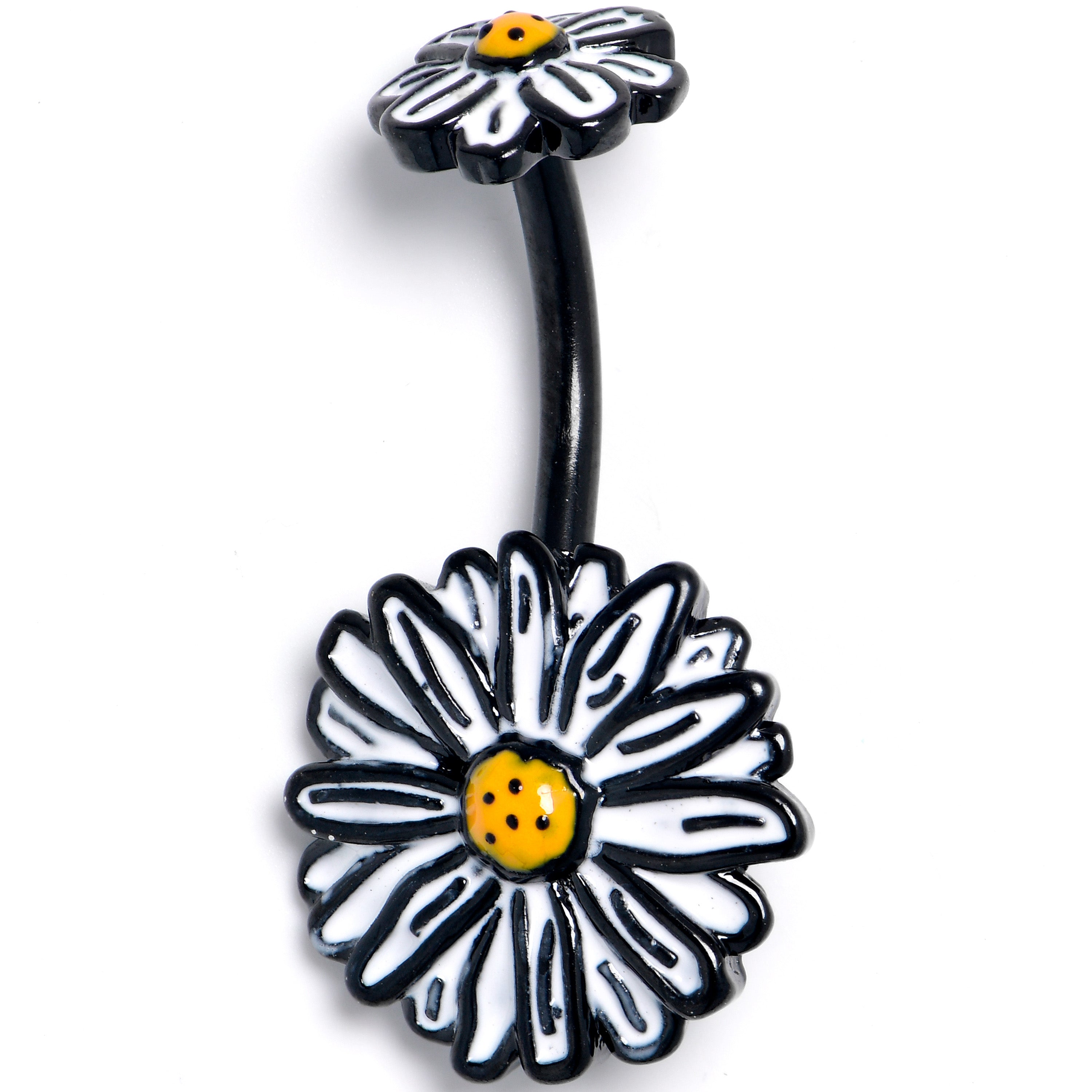 Black Pretty Daisy Flower Double Mount Belly Ring