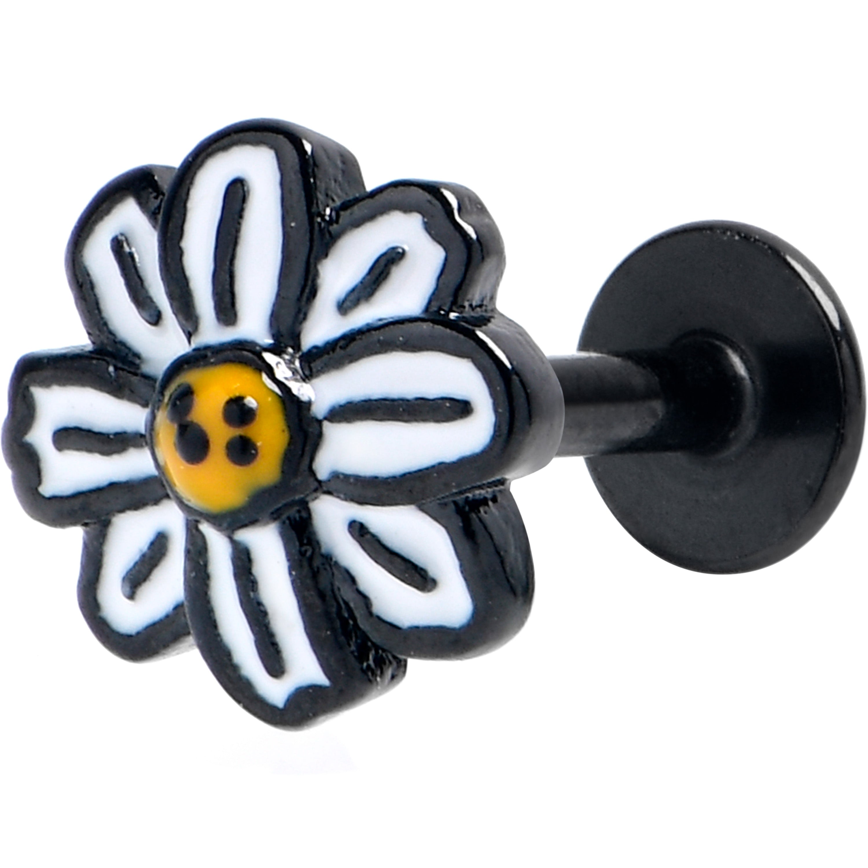 16 Gauge 1/4 Black Pretty Daisy Flower Labret Tragus