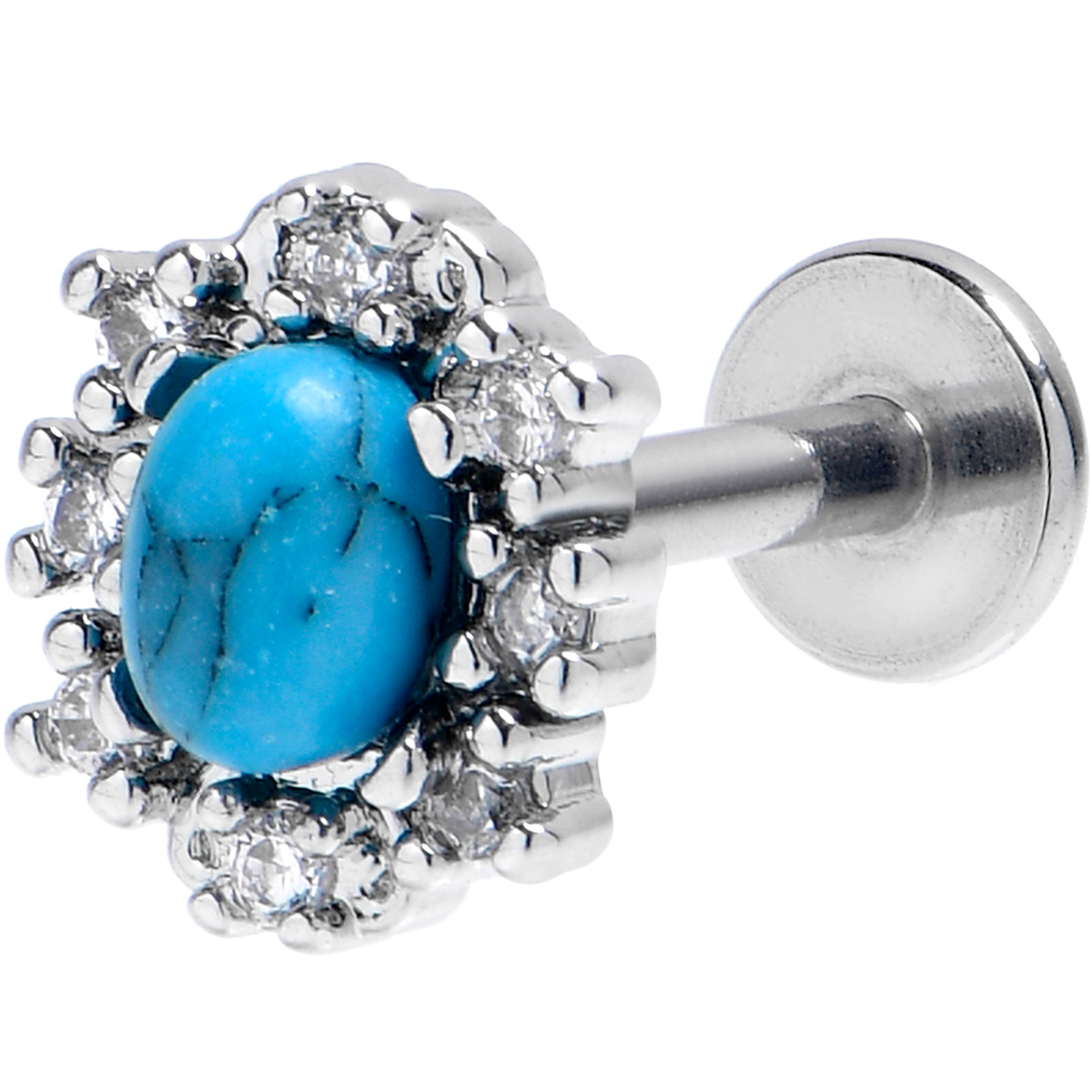 16 Gauge 1/4 Blue Turquoise Stone Filigree Square Labret Tragus