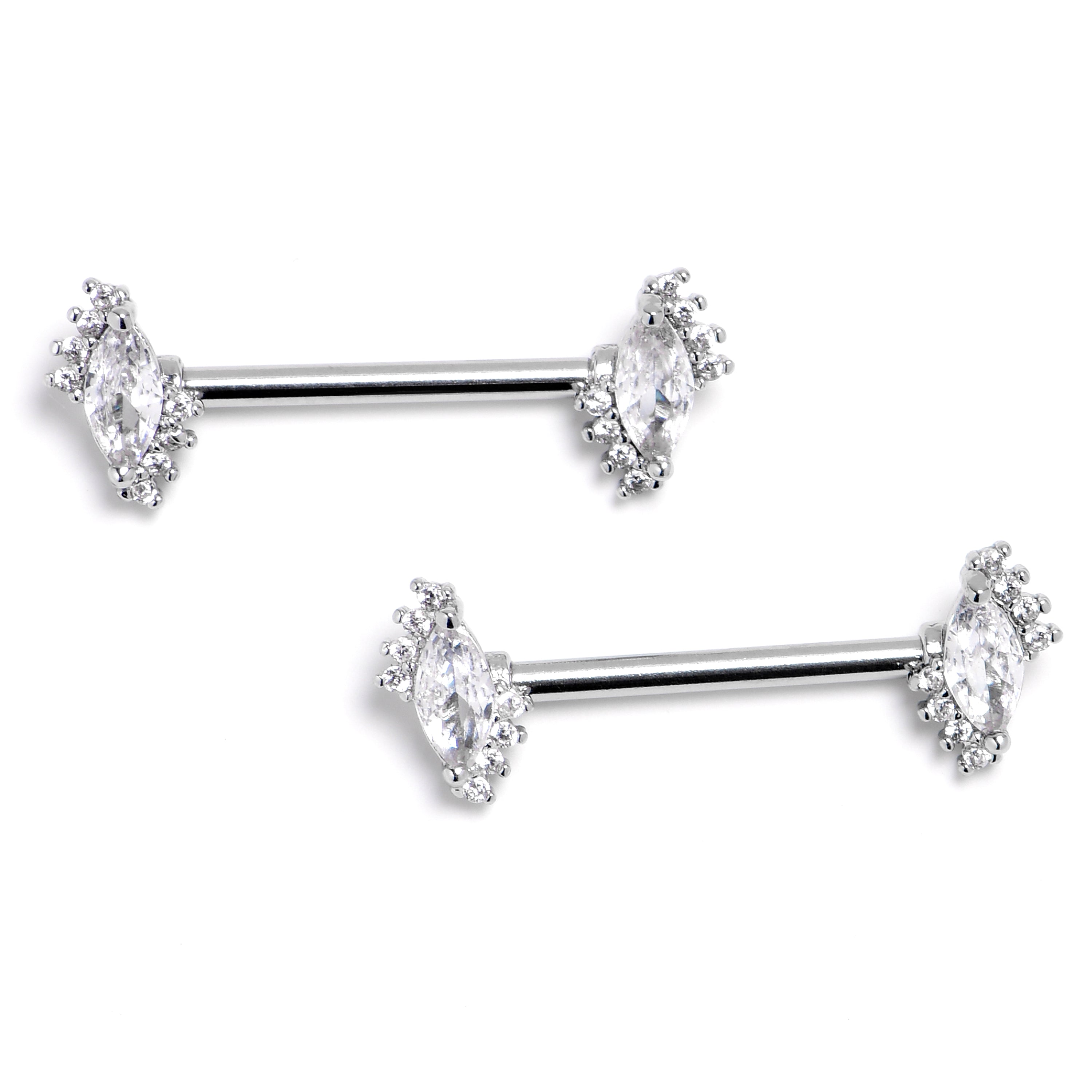 14 Gauge 9/16 Clear Gem Firey Drop Barbell Nipple Ring Set